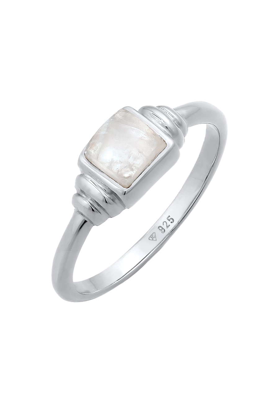 Elli PREMIUM Ring Mondstein Quadrat Vintage 925 Silber vergoldet 54 Damen