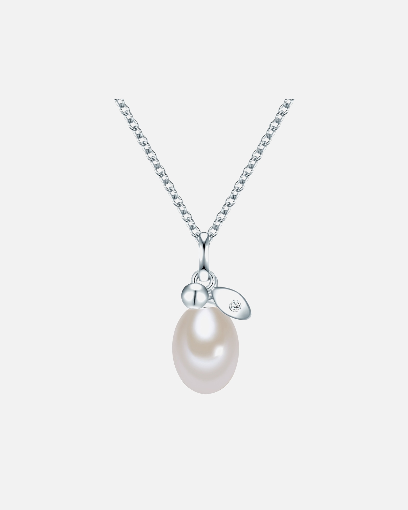 Halskette für Weiblich Valero Pearls Halskette Sterling Silber Zirkonia Süßwasser-Zuchtperle in Silber 42,0 cm Basiskette + 5,0 cm Verlängerung