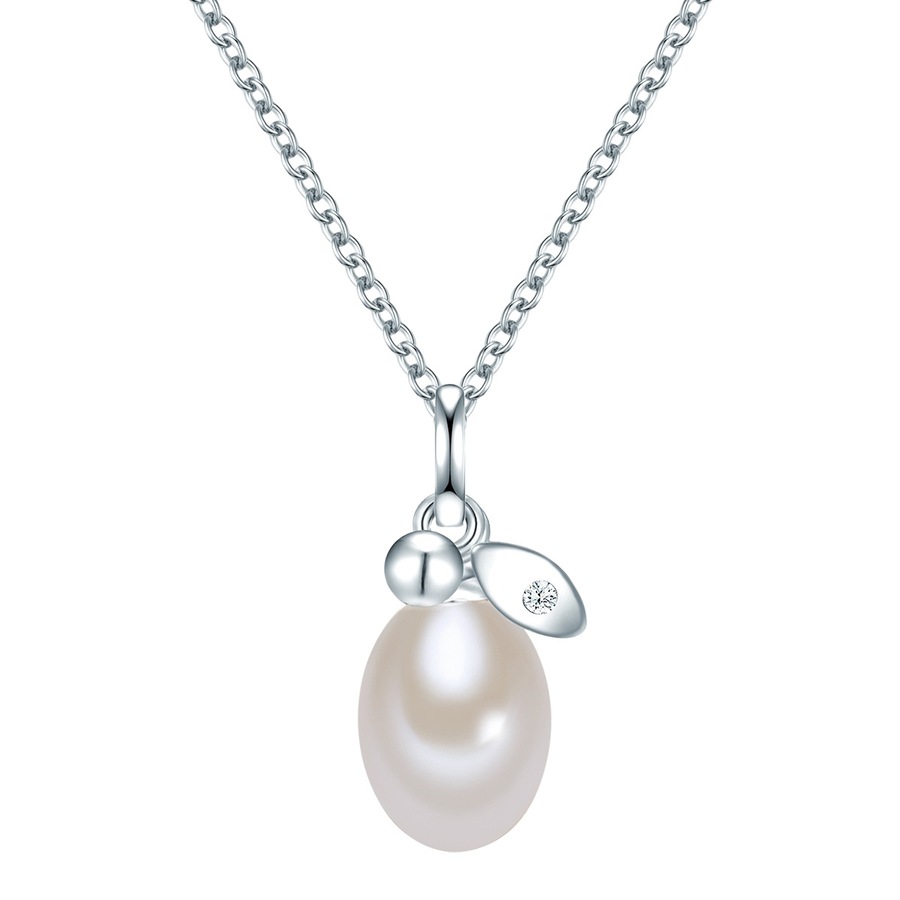Valero Pearls Kette mit Anhänger Rosévergoldet Süßwasser-Zuchtperle weiß Zirkonia 42,0 cm Basiskette + 5,0 Verlängerung Damen