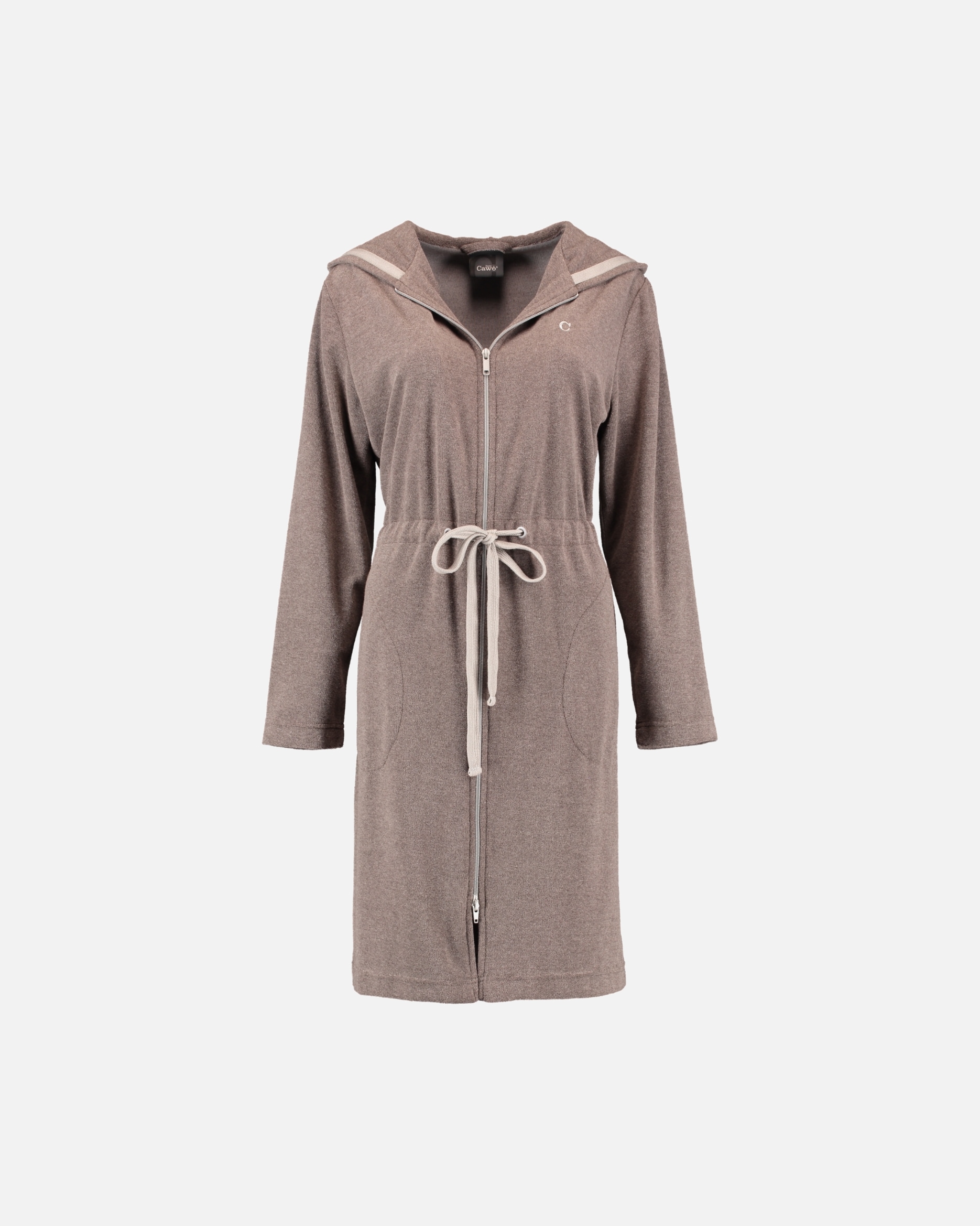 Bademantel für Weiblich Cawö Cawö Bademäntel Damen Kurzmantel mit Kapuze Active 821 mocca-stein - 37 XS