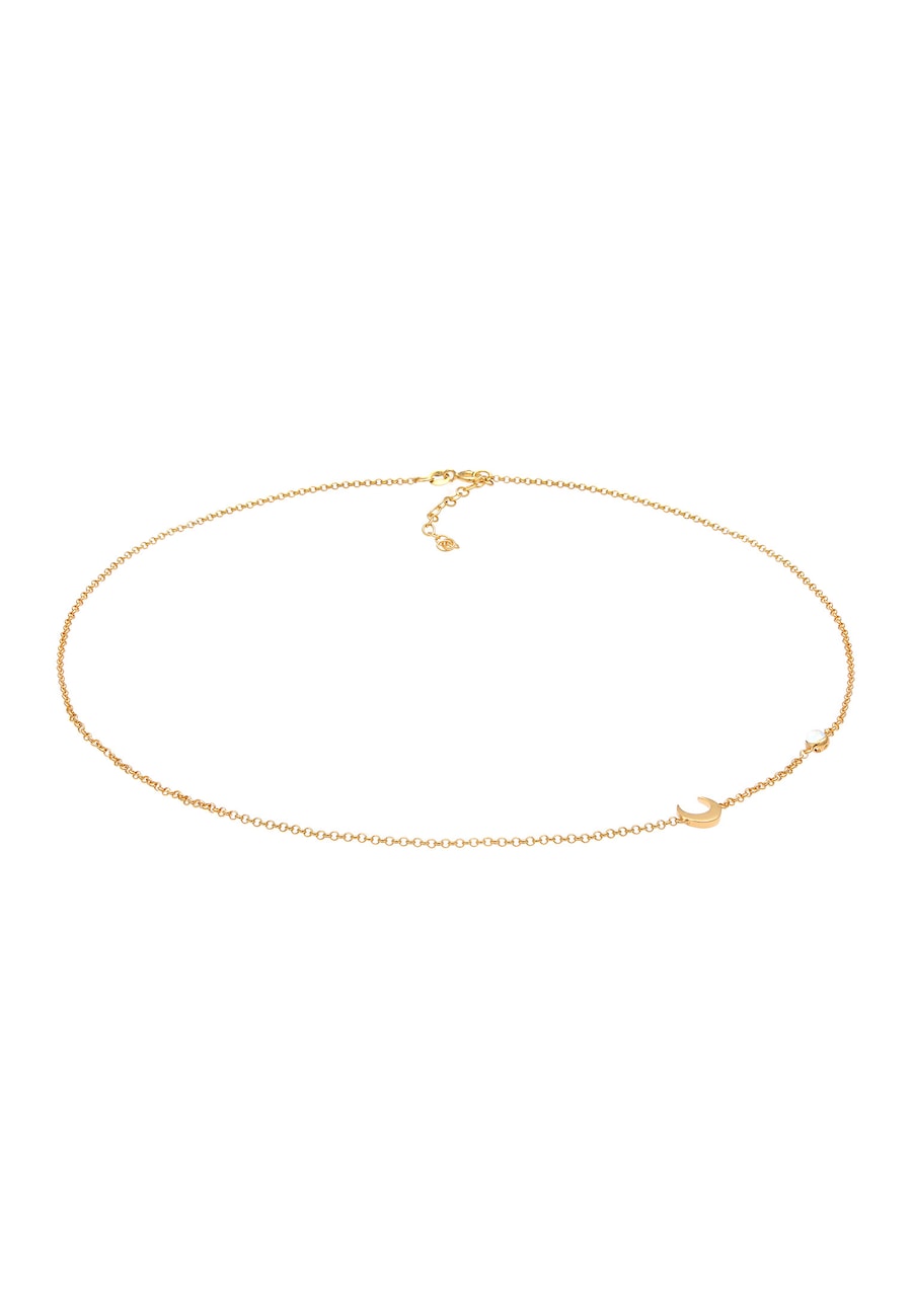 Elli Halbmond Astro Mondstein Fein 925 Silber goldfarben Damen