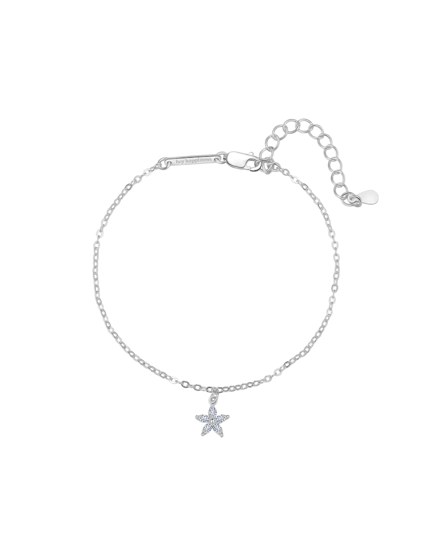 Hey Happiness Feine Armkette mit Zirkonia Blüte-Anhänger, 925 Silber Damen