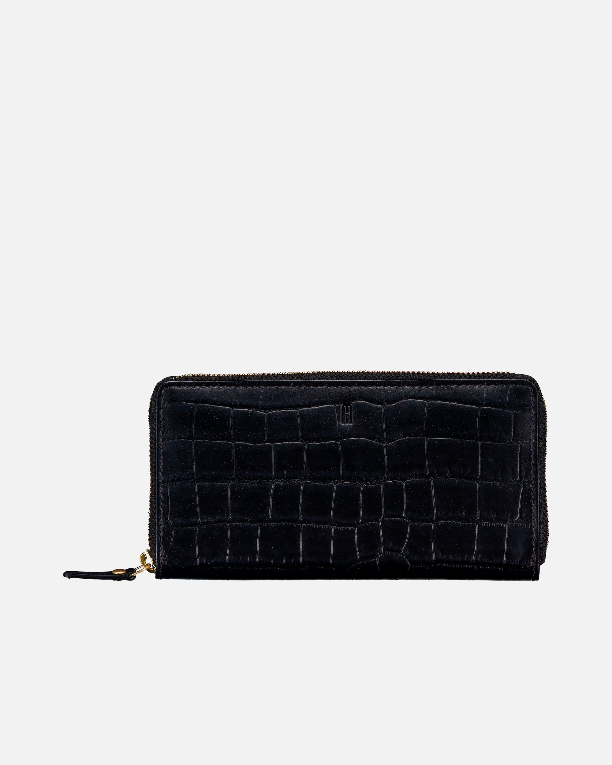 Portemonnaie für Weiblich Hausfelder Manufaktur Geldbörse Kroko mit RFID-Schutz Black