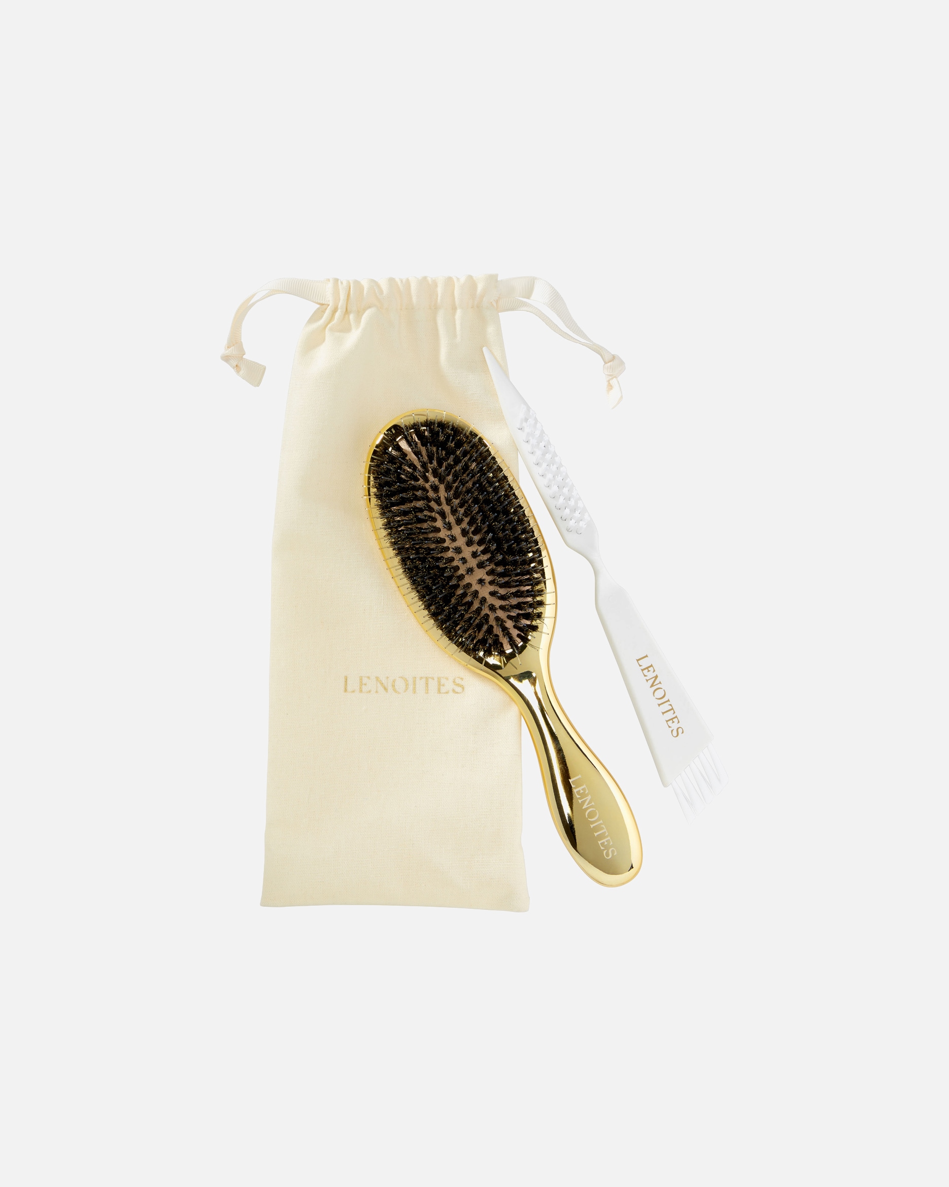 Flach-/Paddelbürste für Weiblich Lenoites Flach-/Paddelbürste 'Wild Boar Hair Brush with Cleaning Tool-Limited Edition' gold coloured