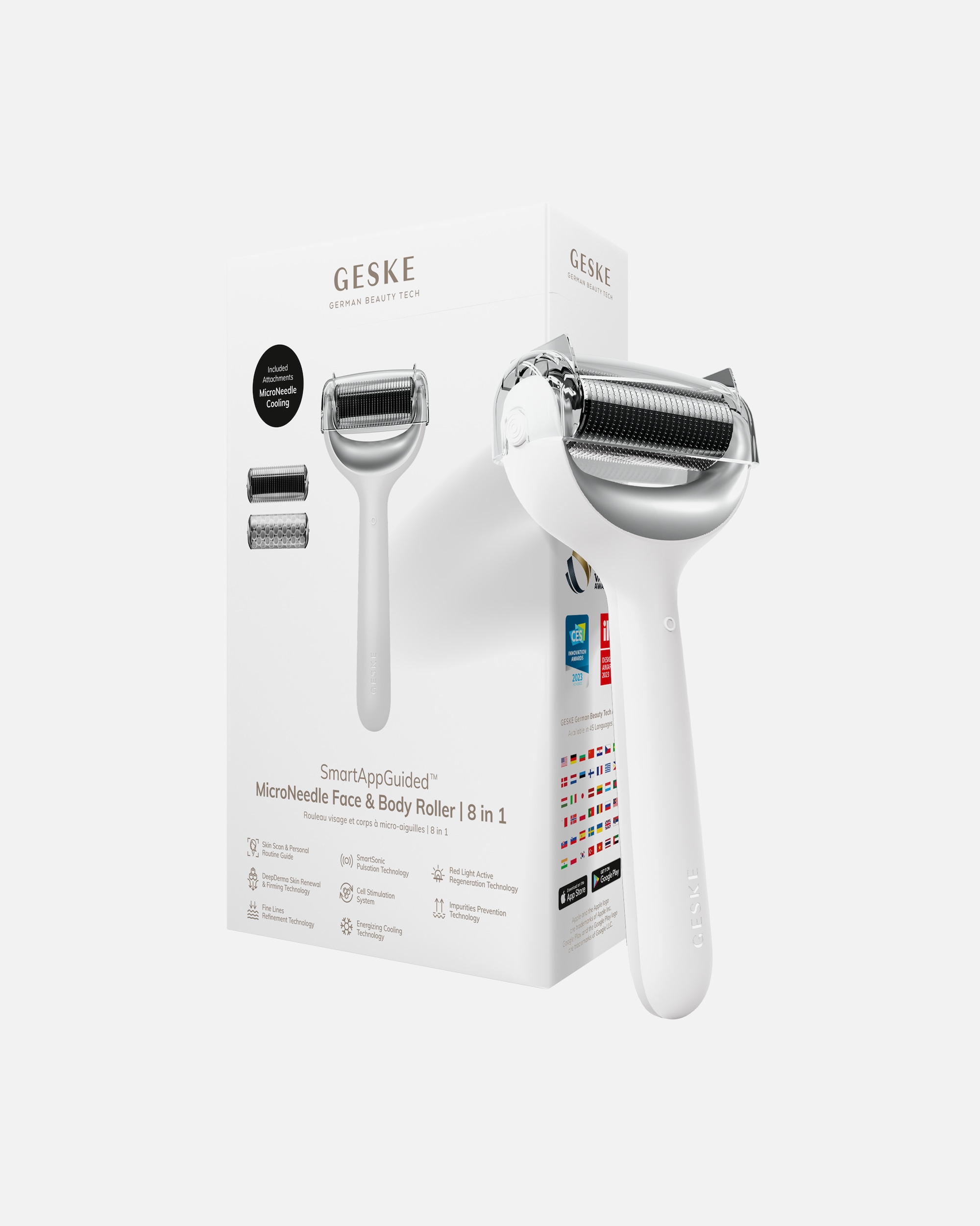 Dermaroller für Unisex GESKE SmartAppGuided™ MicroNeedle Face & Body Roller | 8 in 1 White
