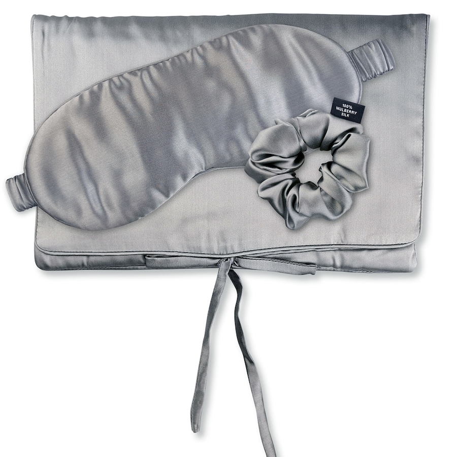 Ailoria TRAVEL SET BEAUTY M Tasche, Schlafmaske & Scrunchie aus Seide grau Damen