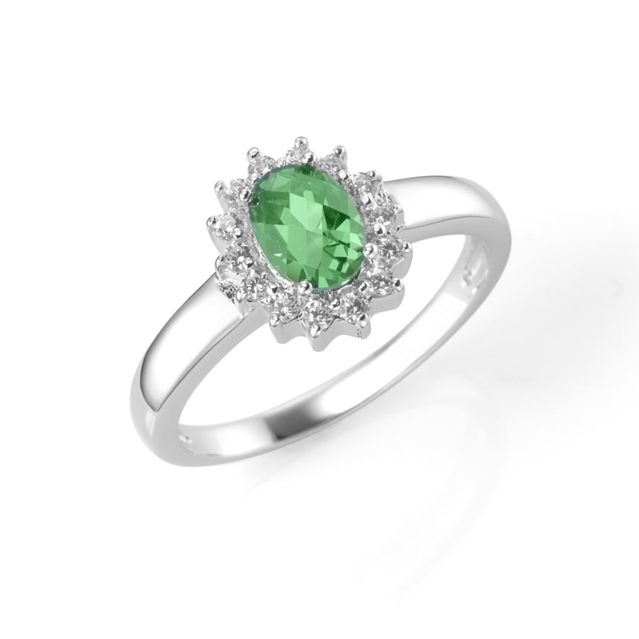 Smart Jewel Ring zauberhaft, farbiger Stein und weiße Zirkonia, Silber 925 54 Grün Damen