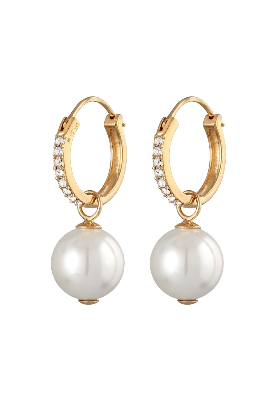 Elli Ohrringe Creolen Muschelkernperlen Kristalle 925 Silber goldfarben Damen