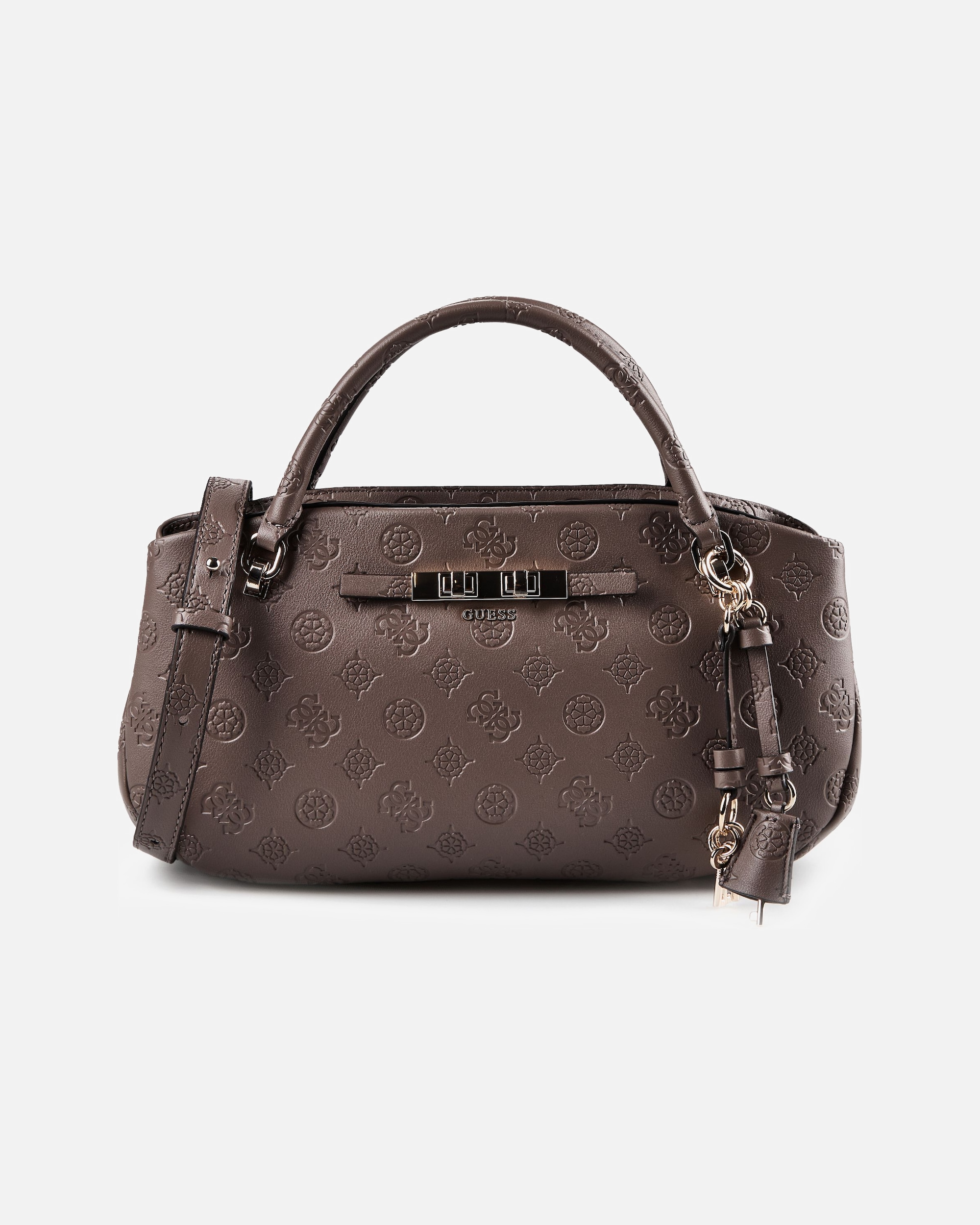 Tasche für Weiblich Guess Carmella Henkeltasche taupe logo