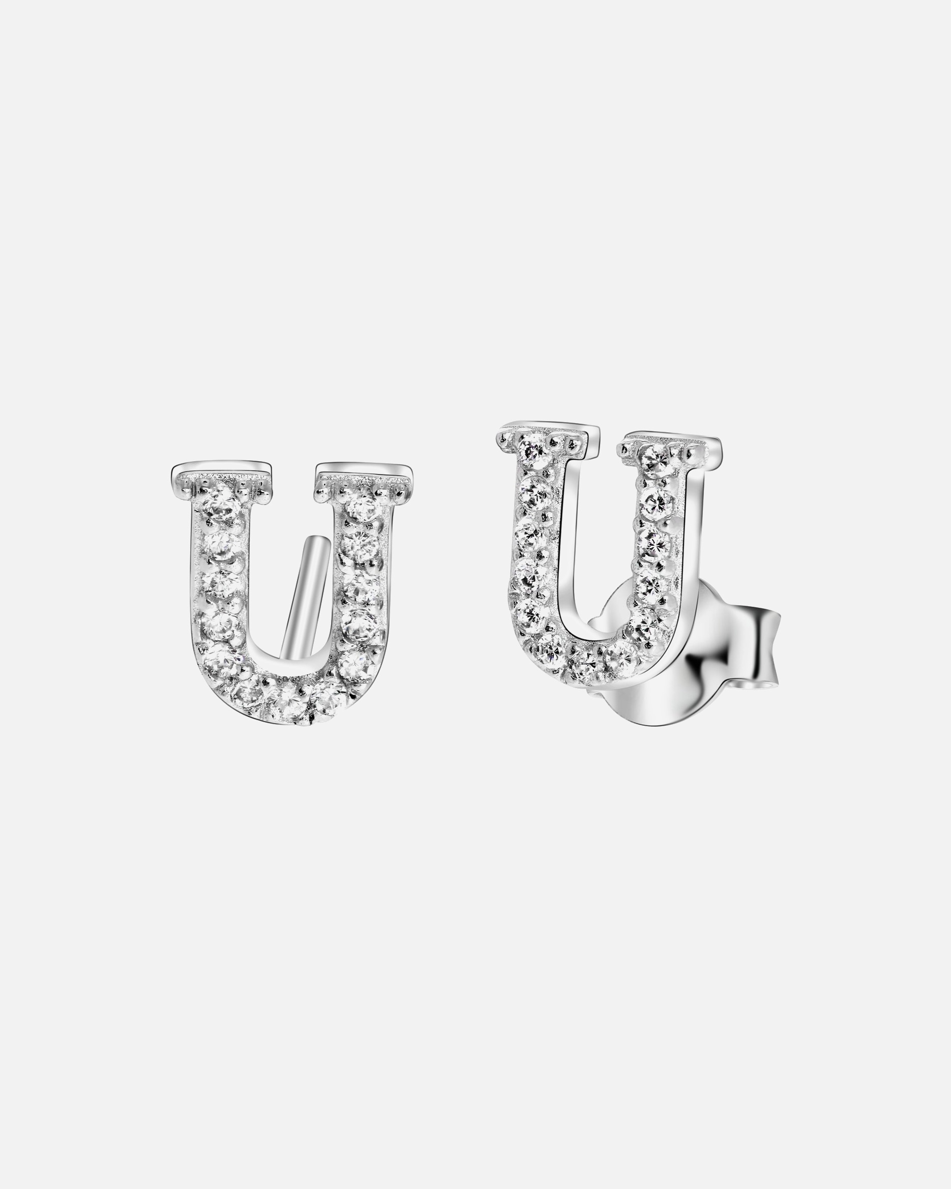 Ohrringe für Weiblich Lucardi Ohrringe, 925 Silber, Buchstabe mit Zirkonia u