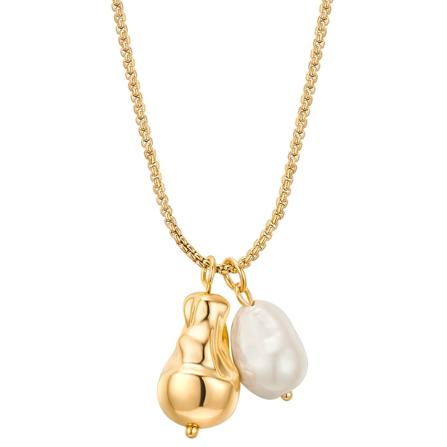 Yokoamii Halskette Metall Muschelkernperle in Gelbgold 46,5 cm Basiskette + 5,0 Verlängerung Damen