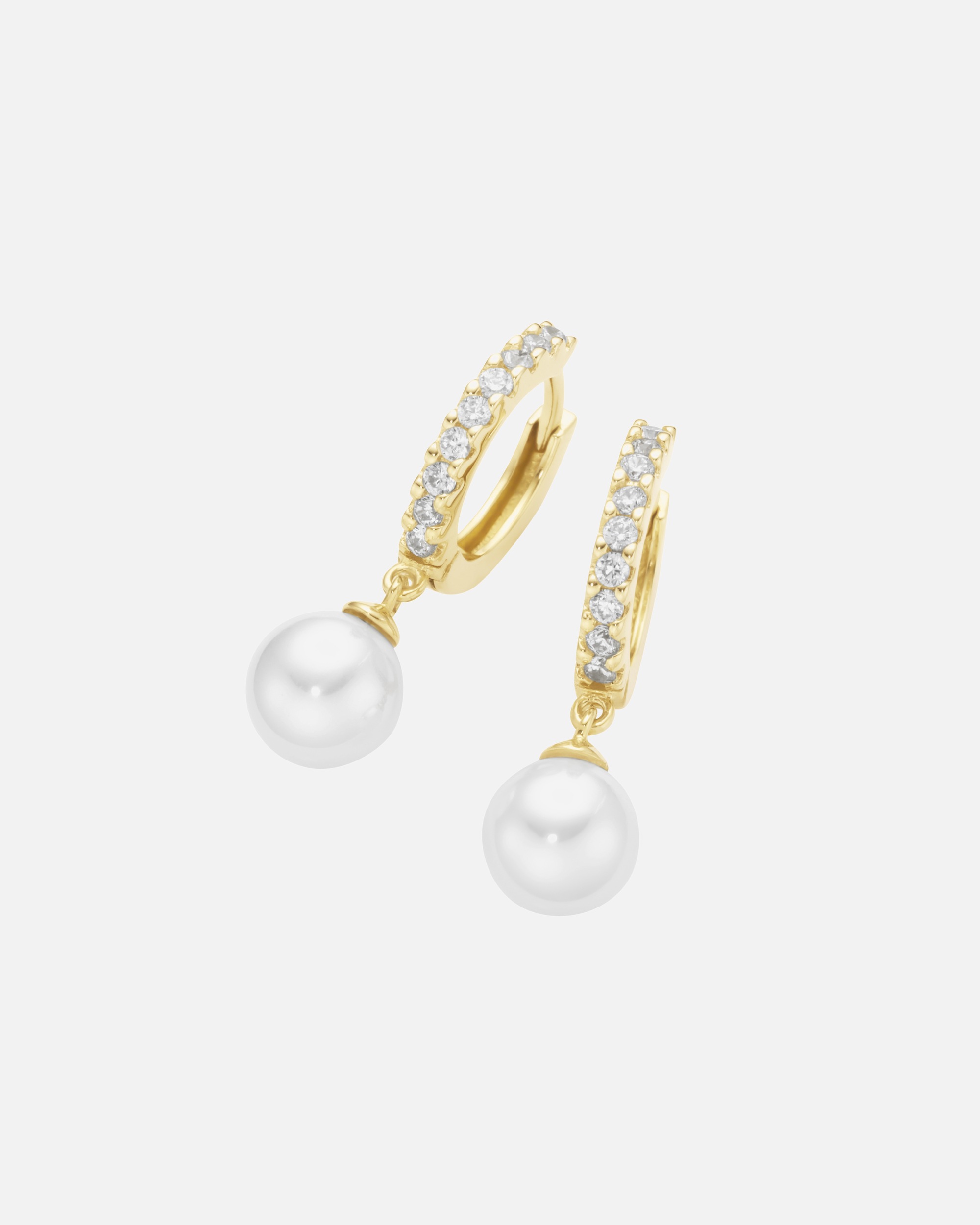 Ohrringe für Weiblich Giorgio Martello Milano Klappcreolen mit Zirkonia und Muschelkern-Perlen, gelb vergoldet, Silber 925 Gold