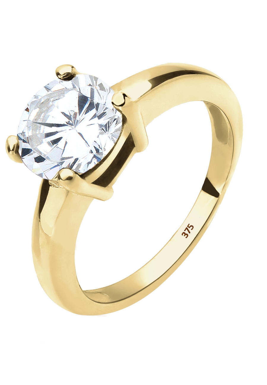 Elli PREMIUM Solitärring Zirkonia 375 Gelbgold Geschenkidee 52 Damen