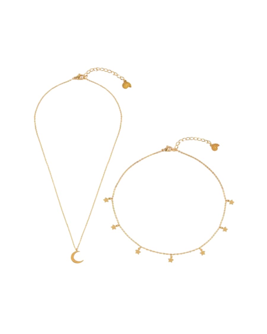 Hey Happiness Halsketten-Set mit Stern- und Mondanhänger Gold Hellbraun Damen
