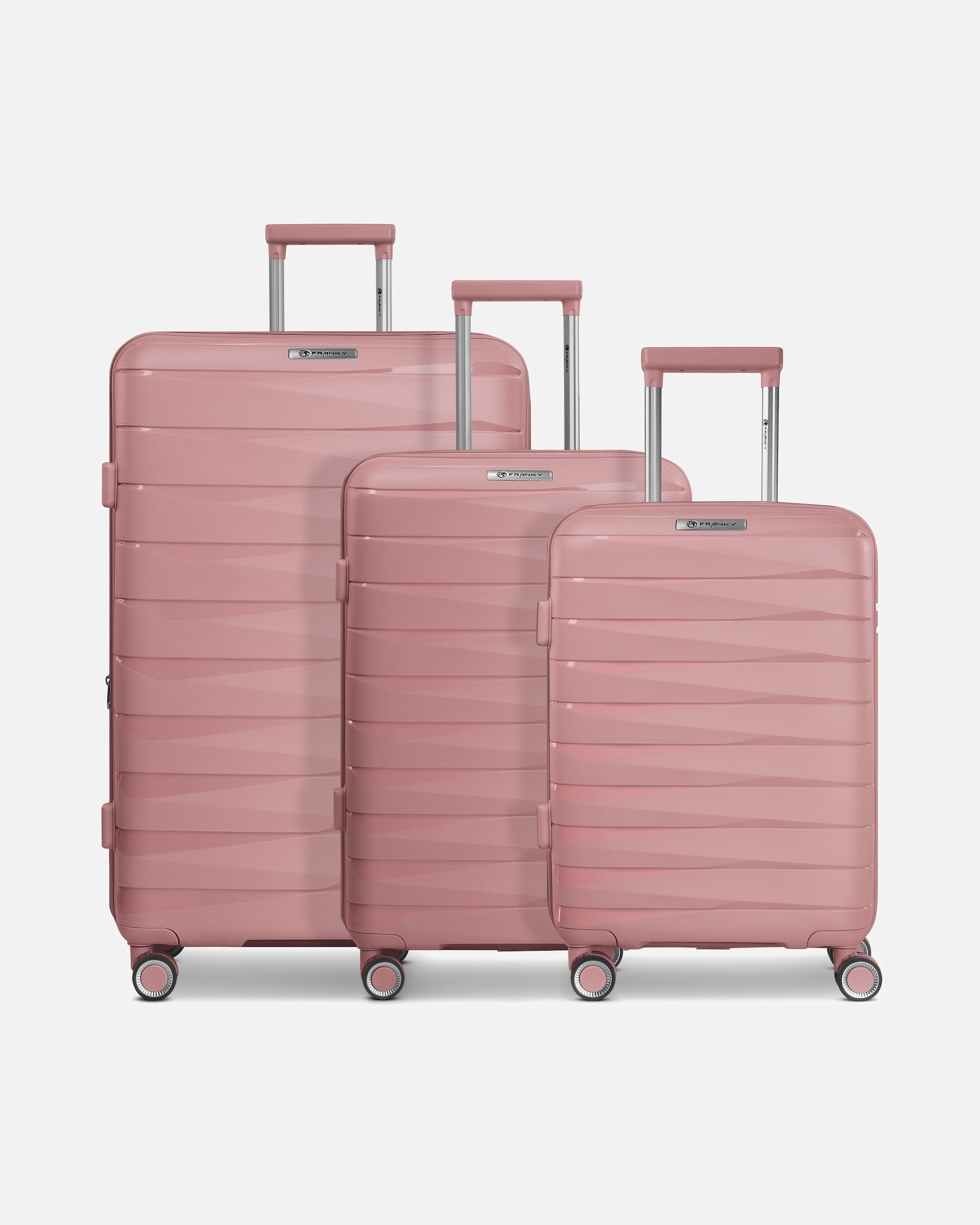 Koffer für Männlich Franky London 4 Rollen Kofferset 3-teilig mit Dehnfalte rose