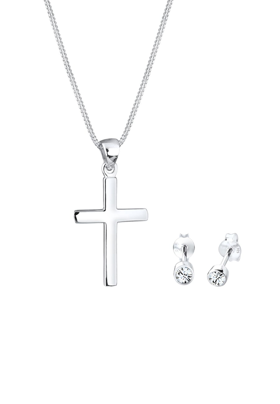 Elli Kette Stecker Kreuz 925 Sterling Silber, mit Kristallen von Swarovski silberfarben Damen