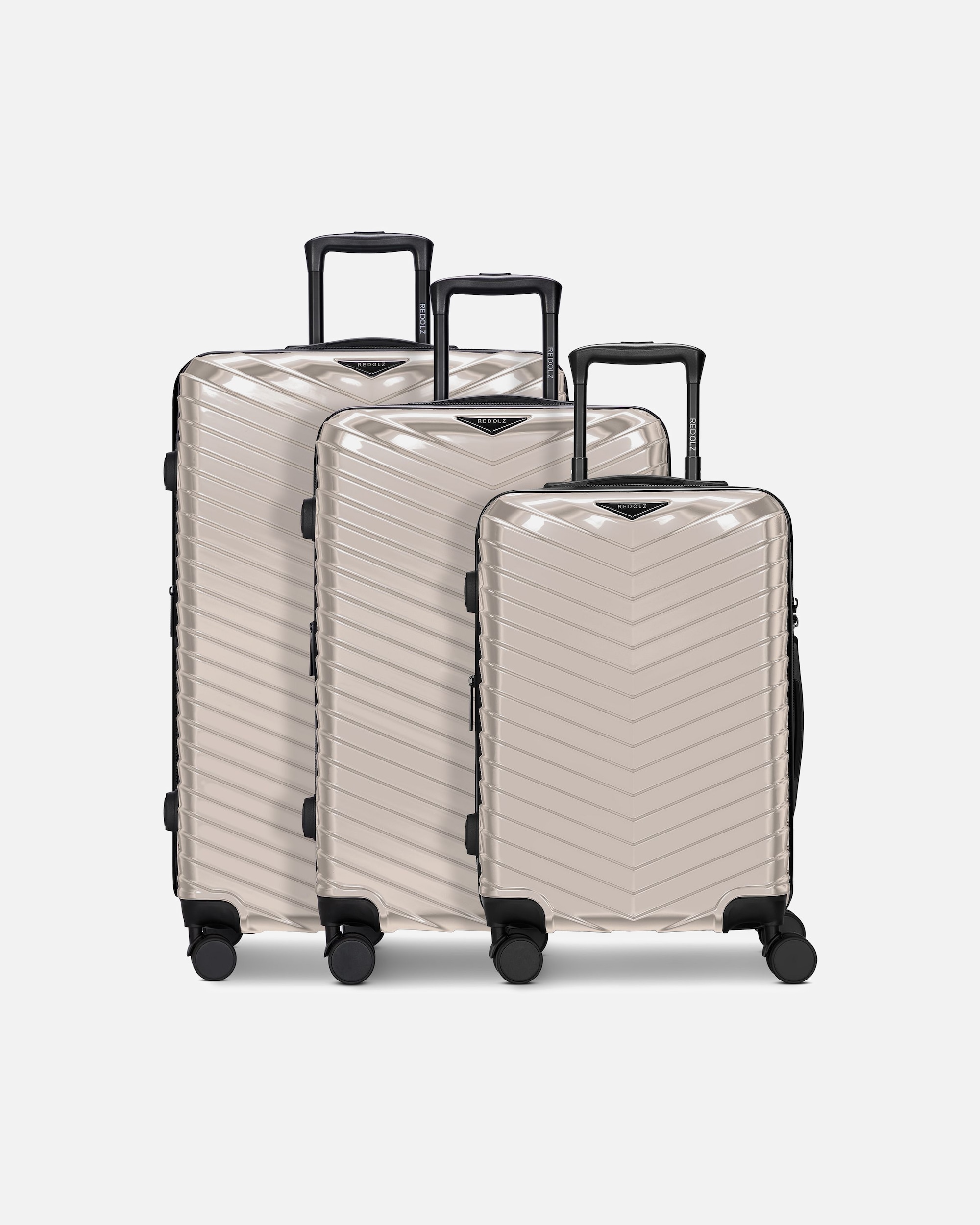 Koffer für Männlich Redolz Essentials 18 2.0 4 Rollen Kofferset 3-teilig mit Dehnfalte metallic-greige shiny