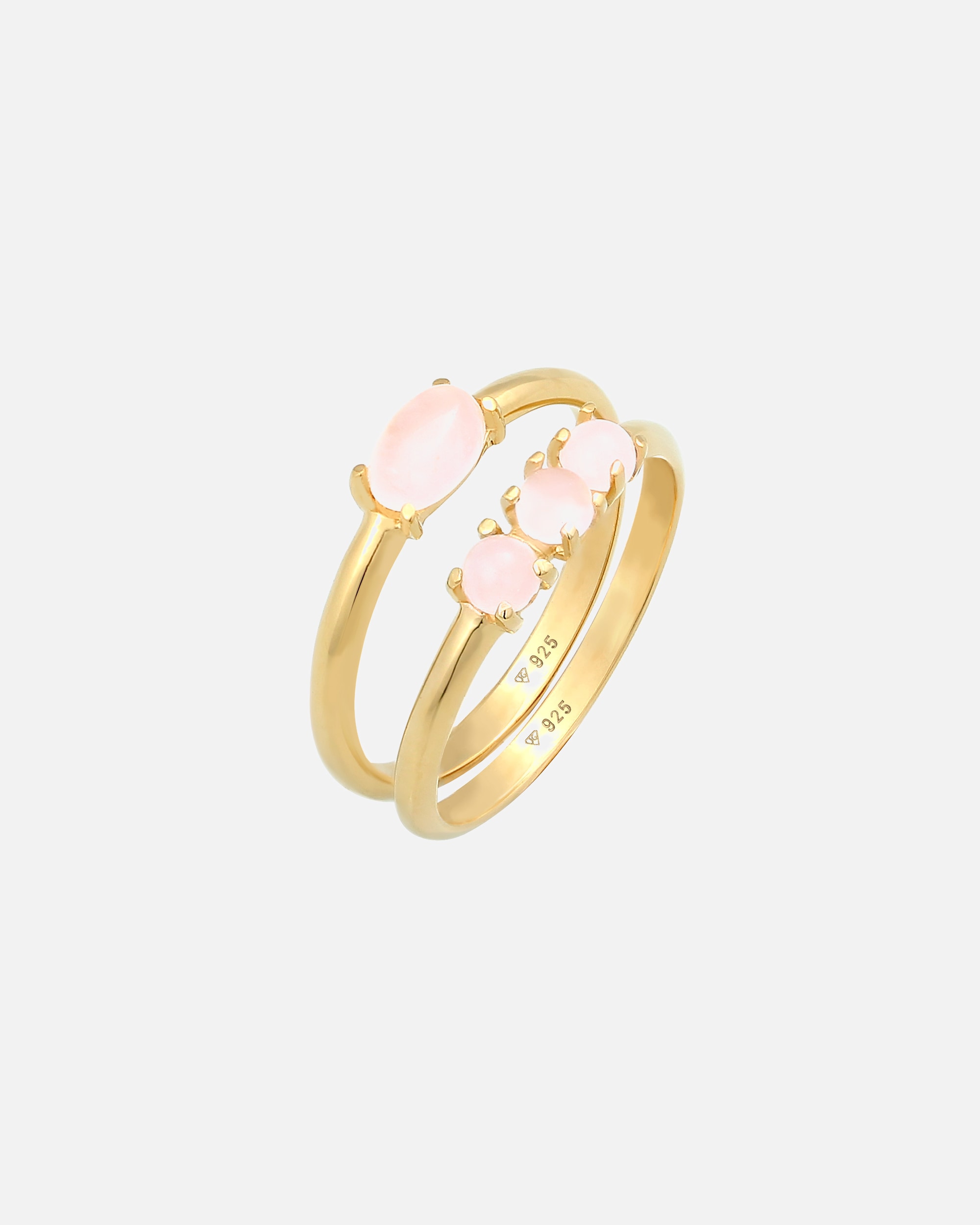 Ring für Weiblich Elli Quarz Rosa Stapelringe 2er Set 925 Silber 56