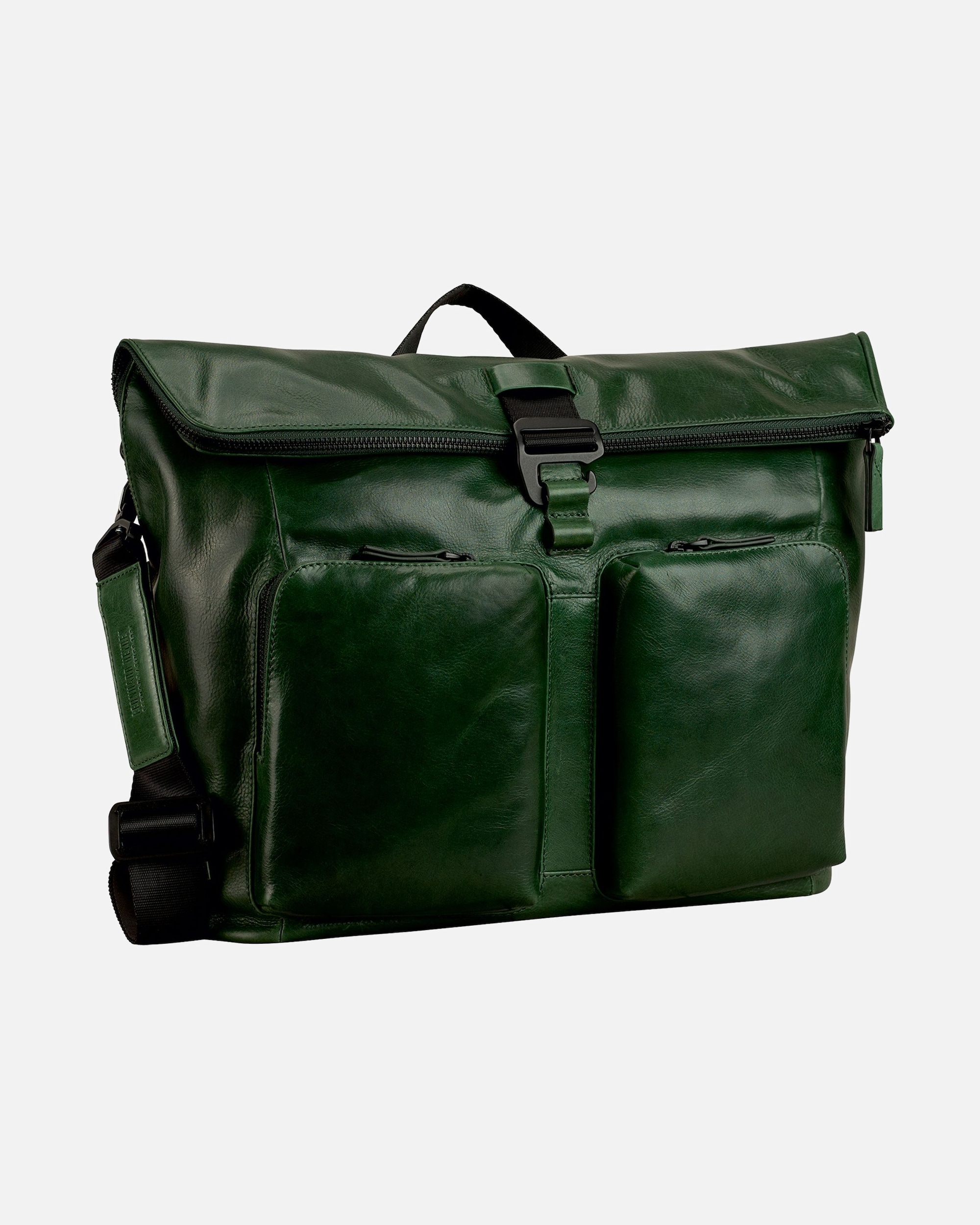 Laptoptasche für Männlich Leonhard Heyden Porto Messenger Leder 38 cm flaschengrün