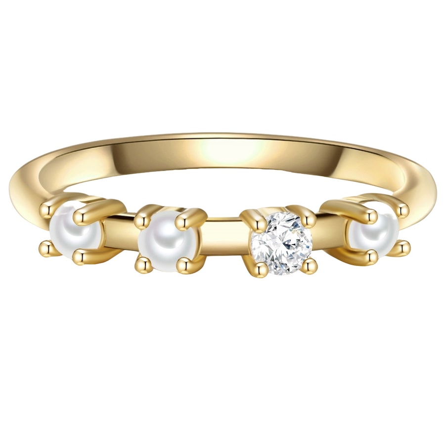 Glanzstücke München Ring Sterling Silber Zirkonia Süßwasser-Zuchtperle in Gelbgold 58 Damen