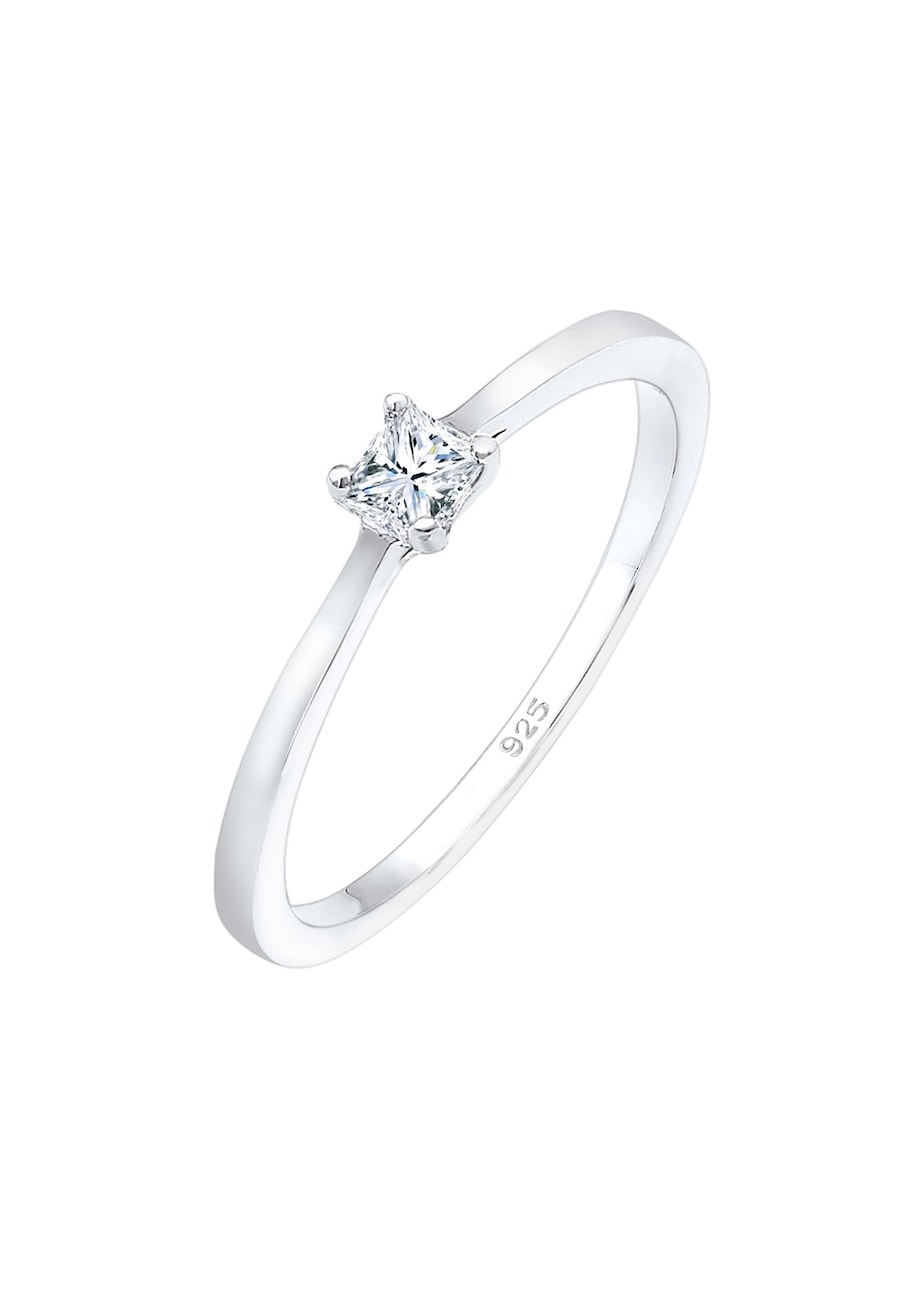 Elli DIAMONDS Princess Cut Verlobung Diamant 0.1 ct. 925 Silber 54 Damen