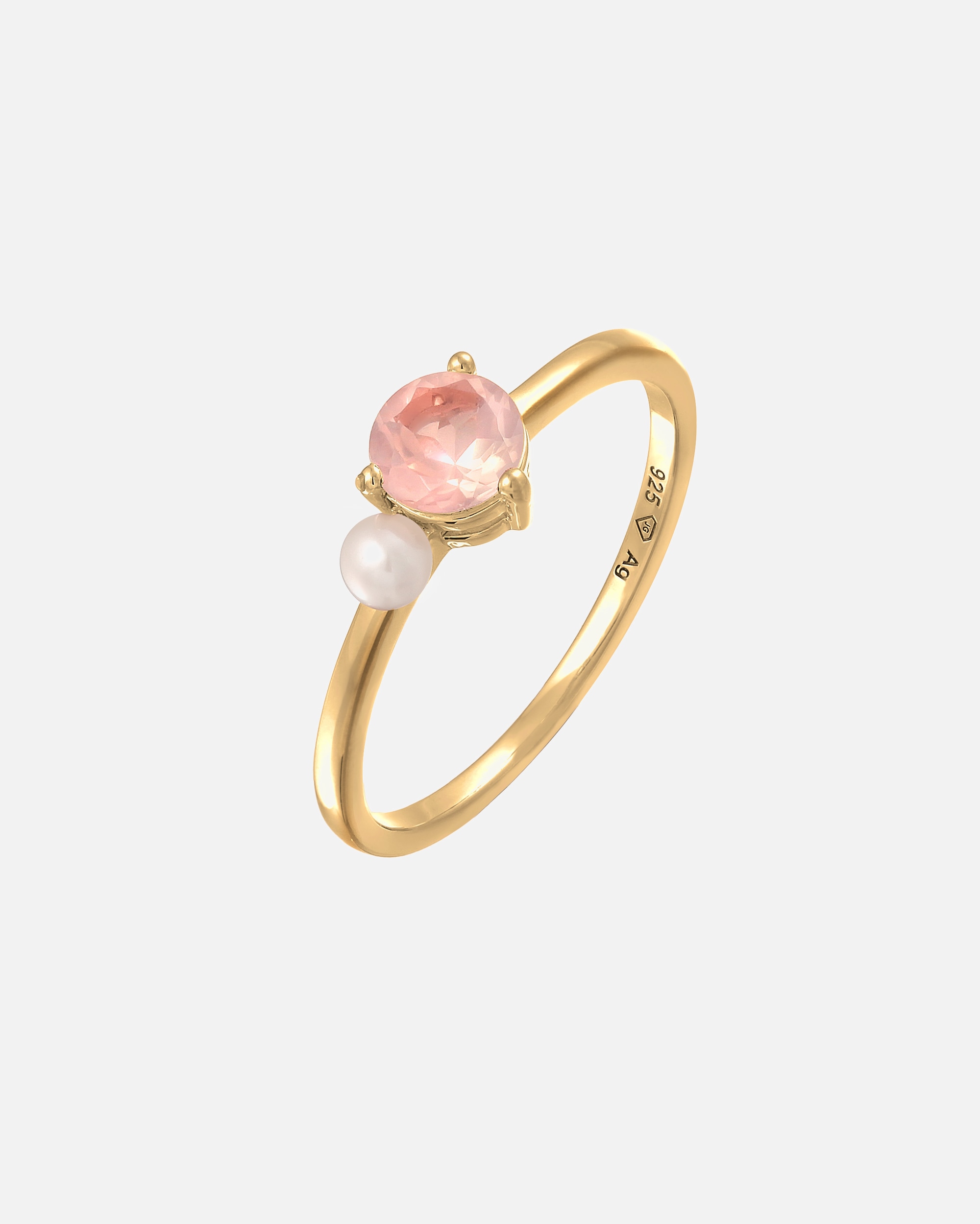Ring für Weiblich Elli PREMIUM Rosenquarz Süßwasserperle 925 Silber rose-vergoldet 54