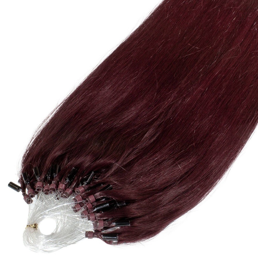 hair2heart Microring Extensions Premium Echthaar #55/66 Hellbraun Intensiv Violett-Intensiv 0,8g 50cm Schwarz Damen