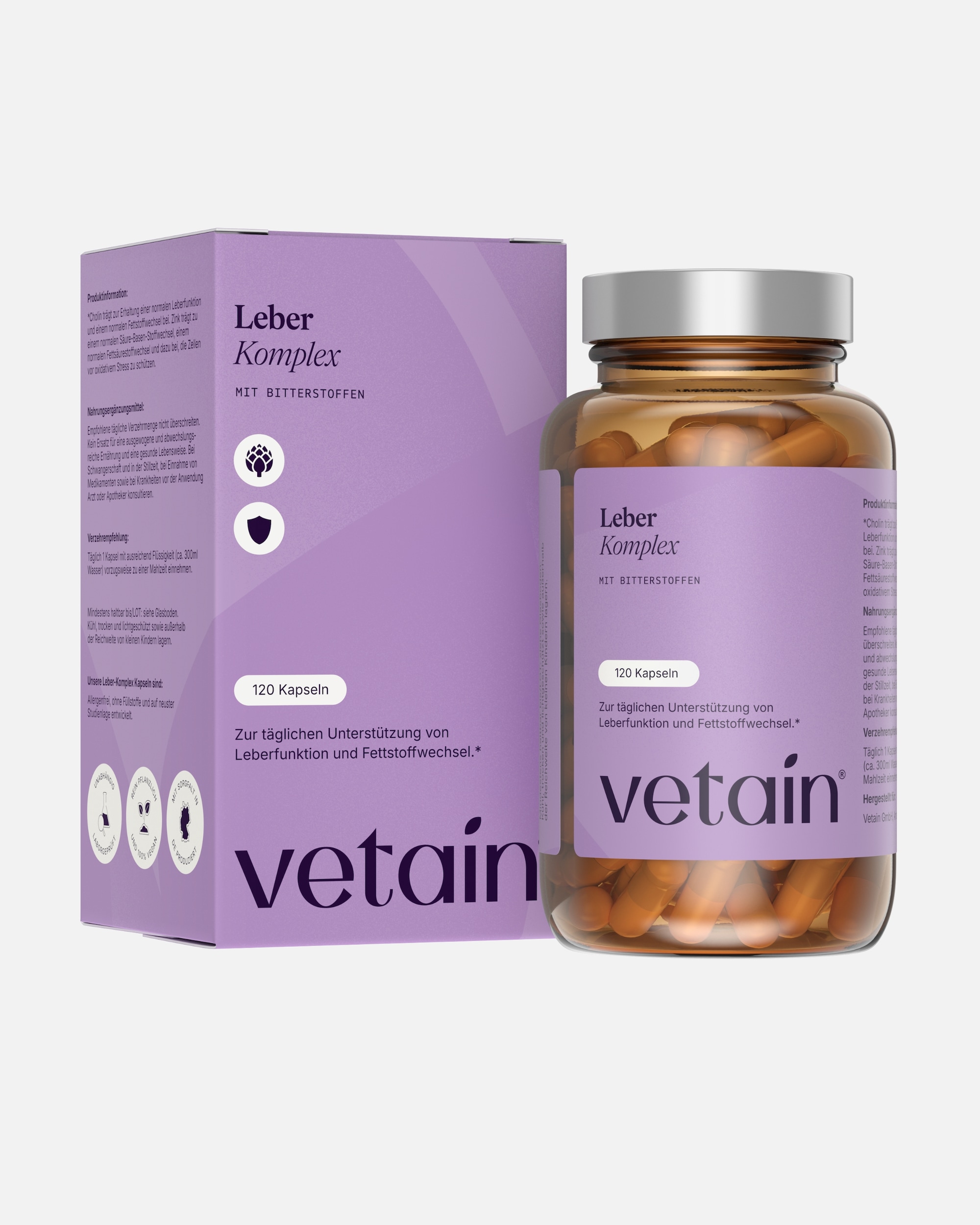 Nahrungsergänzungsmittel für Unisex Vetain Default Brand Line Leber Komplex - Mit Mariendistel, Cholin, Artischock - 1 Kapsel täglich 120 Kapseln