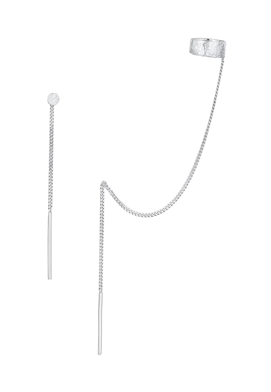 Elli Ohrringe Earcuff mit Kette Durchzieher Plättchen 925 Silber silberfarben Damen