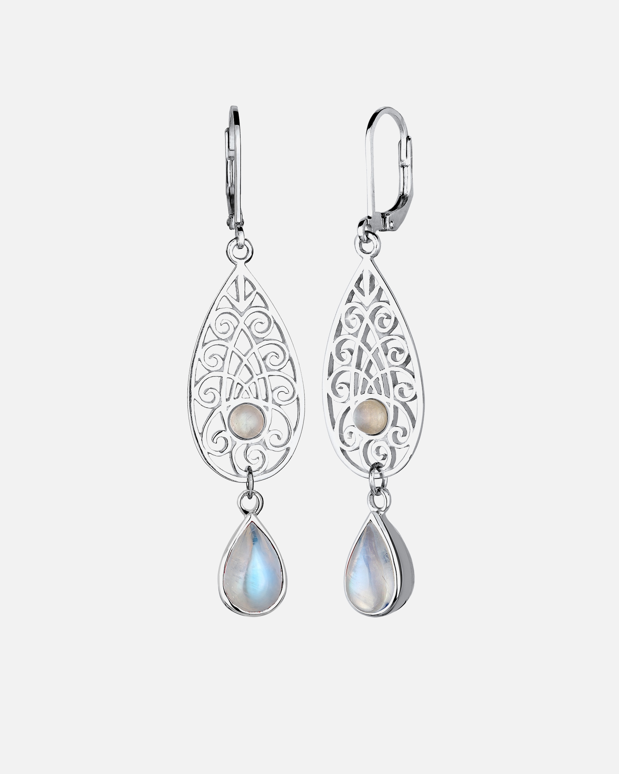 Ohrringe für Weiblich Elli Tropfen Ornament Orientalisch Mondstein 925 Silber Weiß