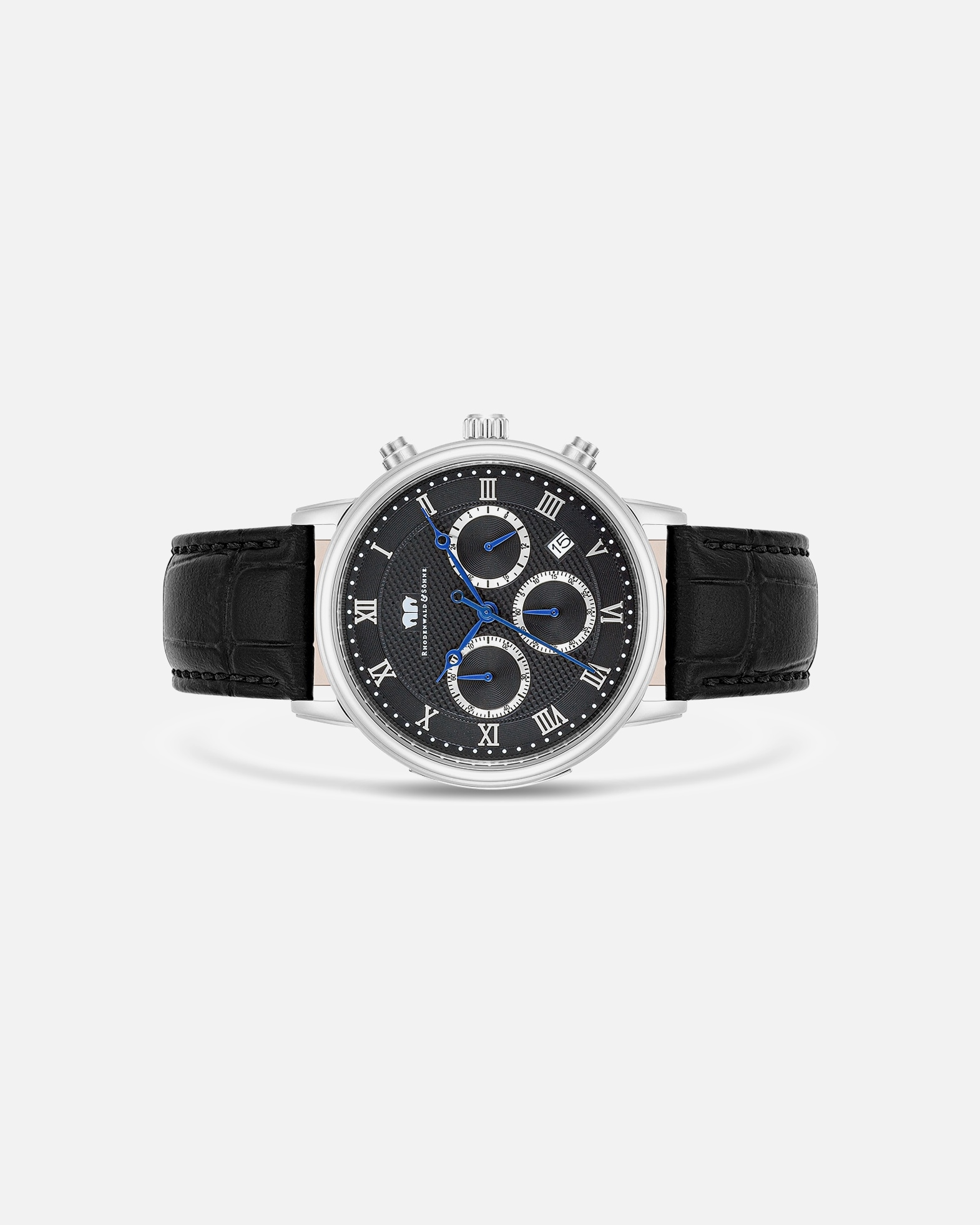 Uhr für Männlich Rhodenwald & Söhne Armband-Uhr Moonlight aus Echtleder in schwarz 40,0 mm