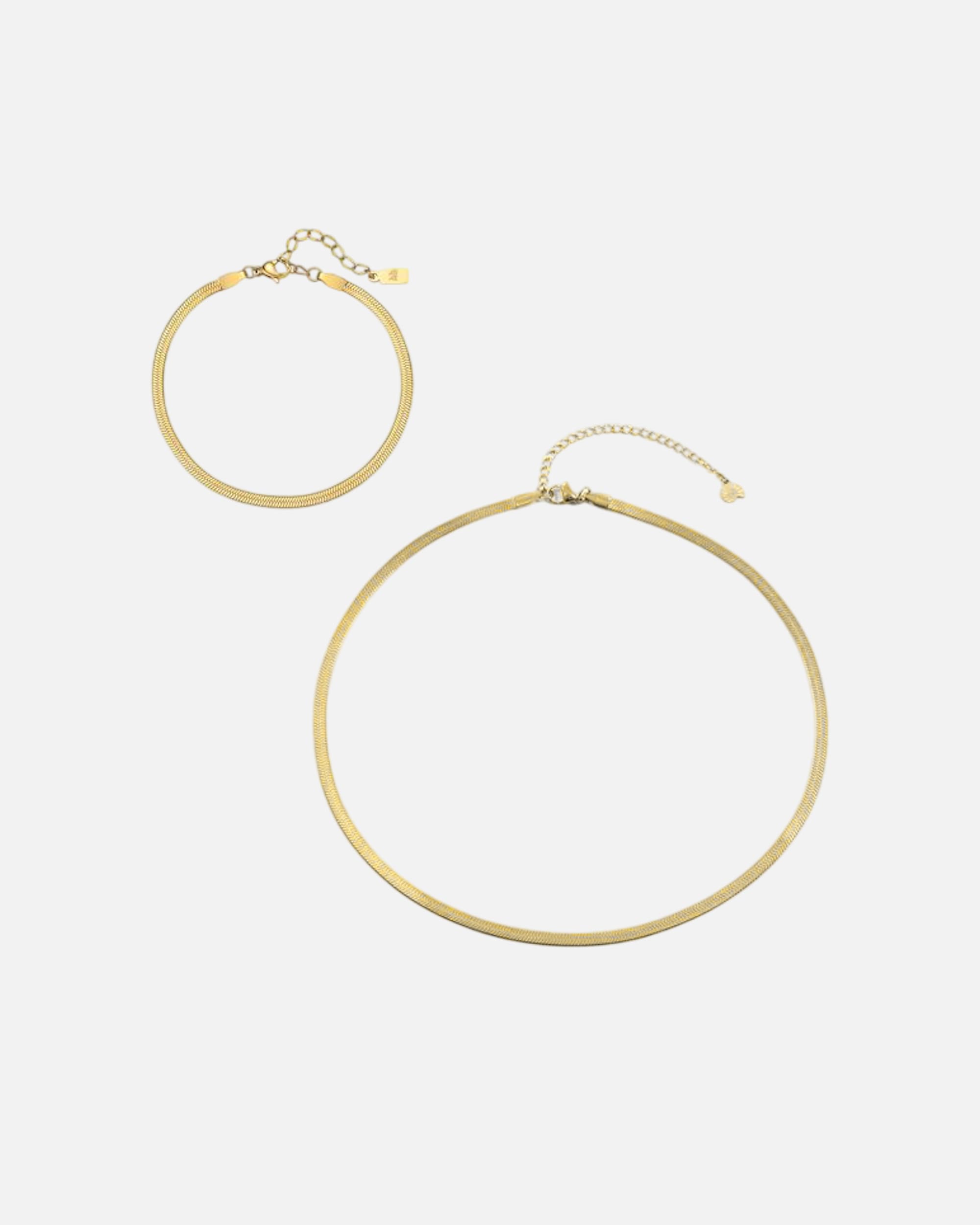 Schmuckset für Männlich Hey Happiness Default Brand Line Schlangenkette & Armband Herren Edelstahl Set Gold