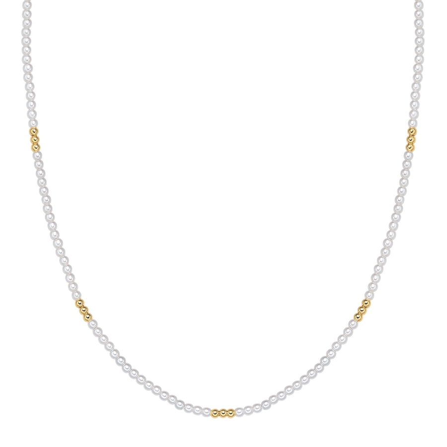 Yokoamii Perlen-Kette aus Metall-Legierung in Gelbgold mit Perle (synth.) 45,0 cm Basiskette + 5,0 Verlängerung Damen