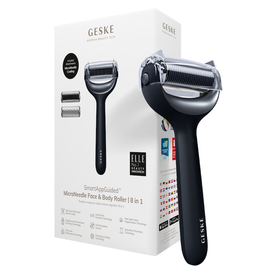 Geske SmartAppGuided MicroNeedle Face & Body Roller | 8 in 1 Black
