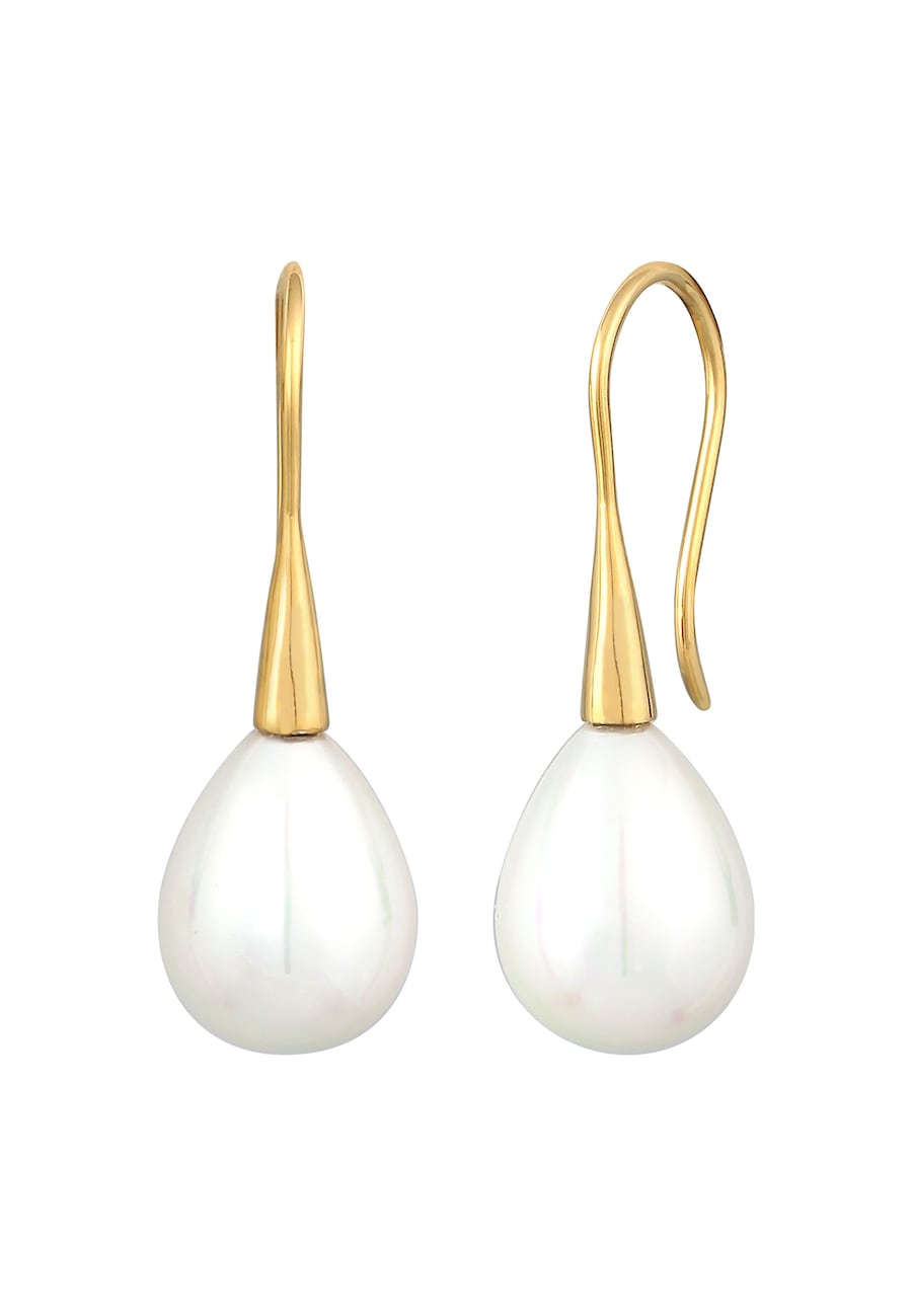 Nenalina Muschelkernperle Tropfen Ohrhänger 925 Silber goldfarben Damen