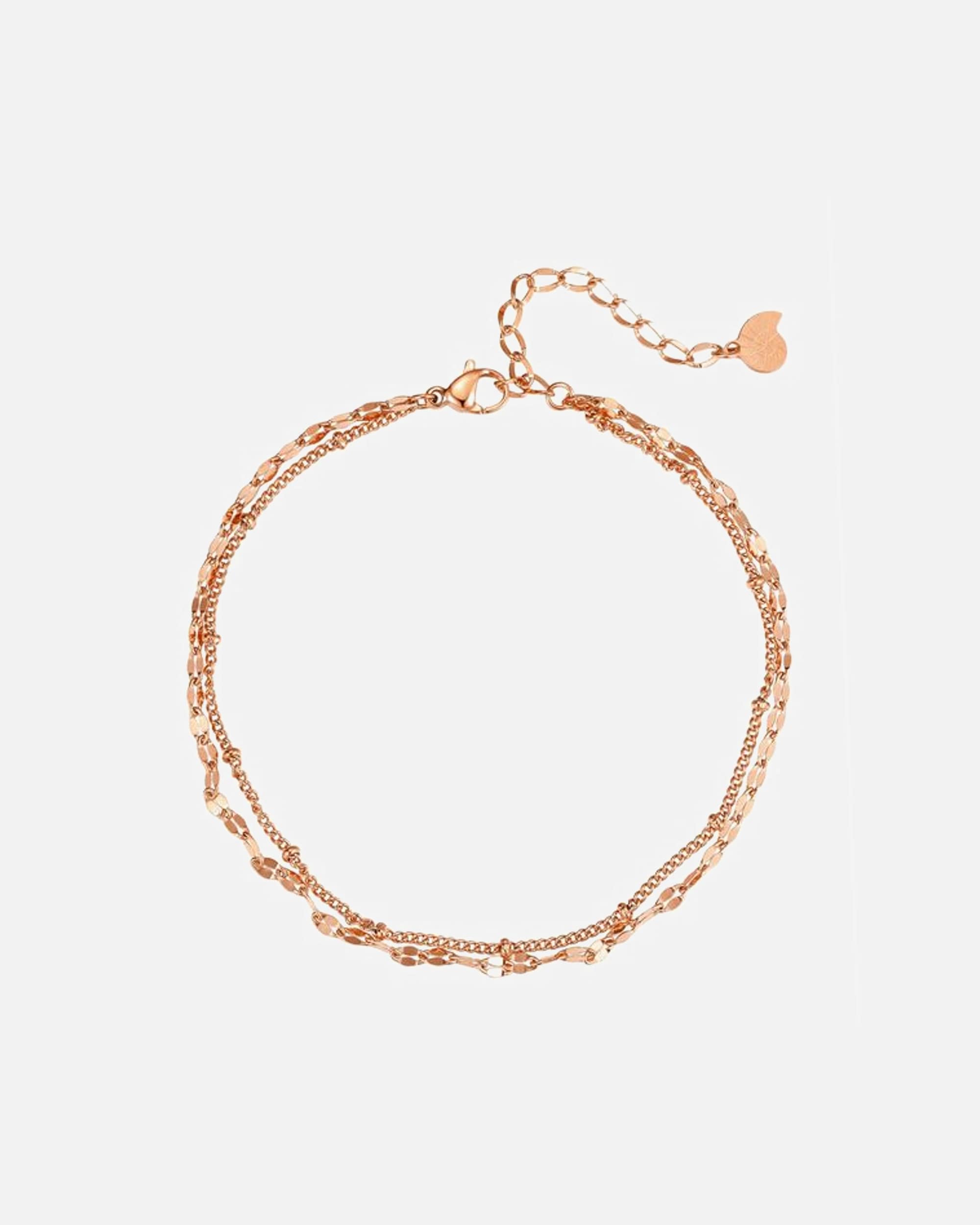 Fußschmuck für Weiblich Hey Happiness Default Brand Line Panzer und Satellite Zweireihige Fußkette aus Edelstahl Rosegold
