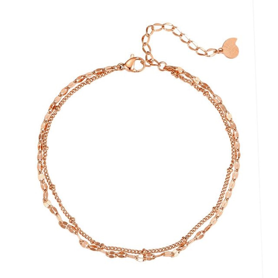 Hey Happiness Panzer und Satellite Zweireihige Fußkette aus Edelstahl Rosegold Damen