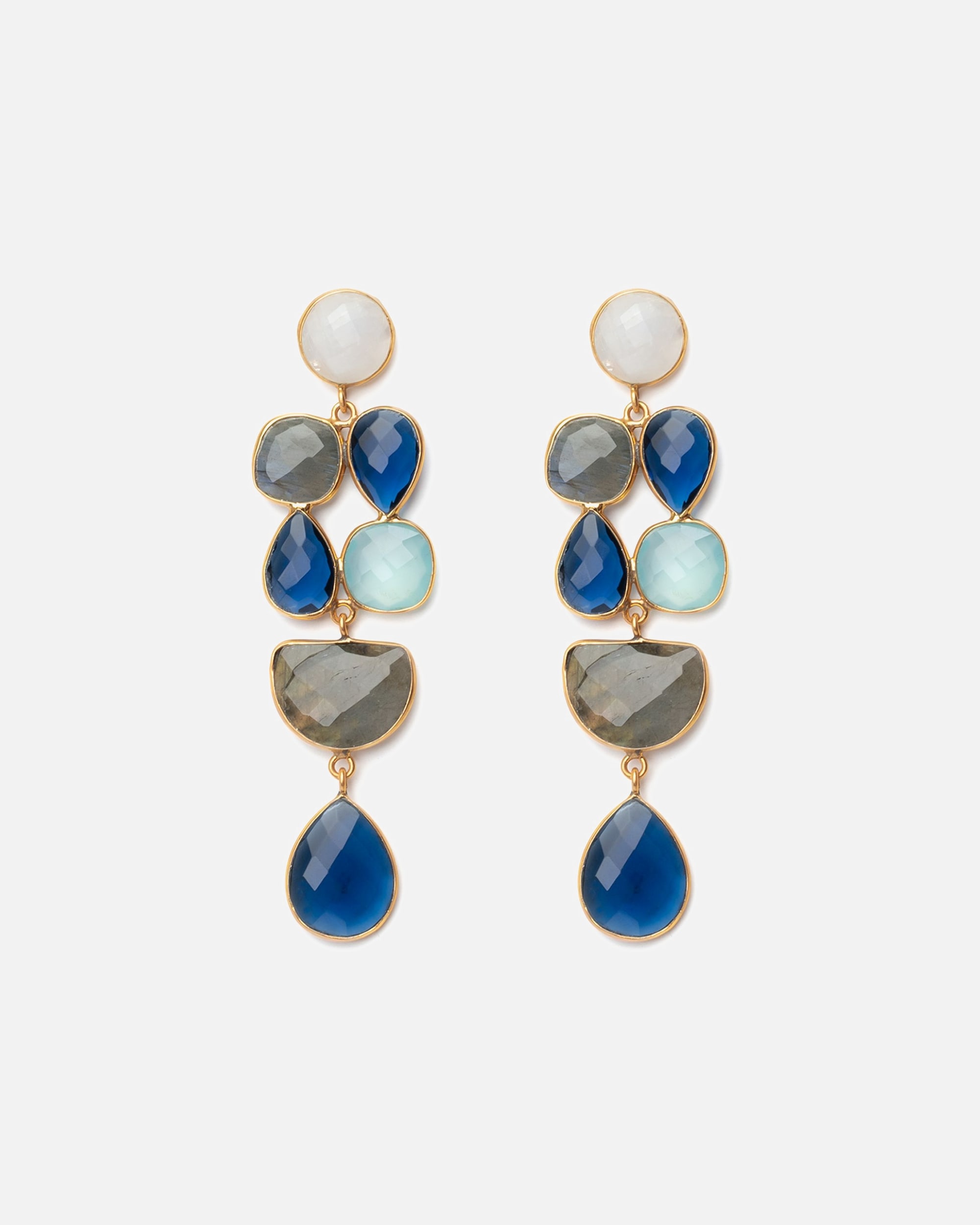 Ohrringe für Weiblich Fleur de Pres Default Brand Line Ohrstecker 925/- Sterling Silber Mondstein bunt gelb vergoldet