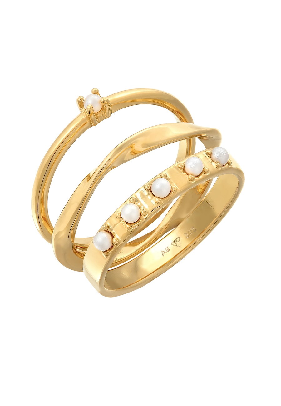 Elli Synthetische Perlen Stapelring Klassik 3er Set 925 Silber 58 Damen