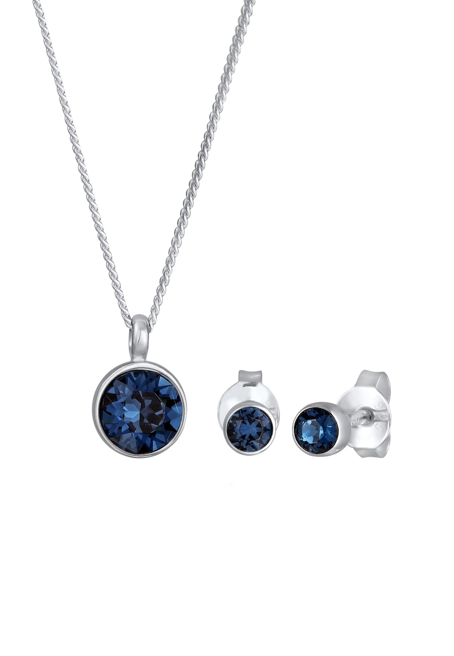 Elli Kette Stecker 925er Silber, mit Kristallen von Swarovski Blau Damen