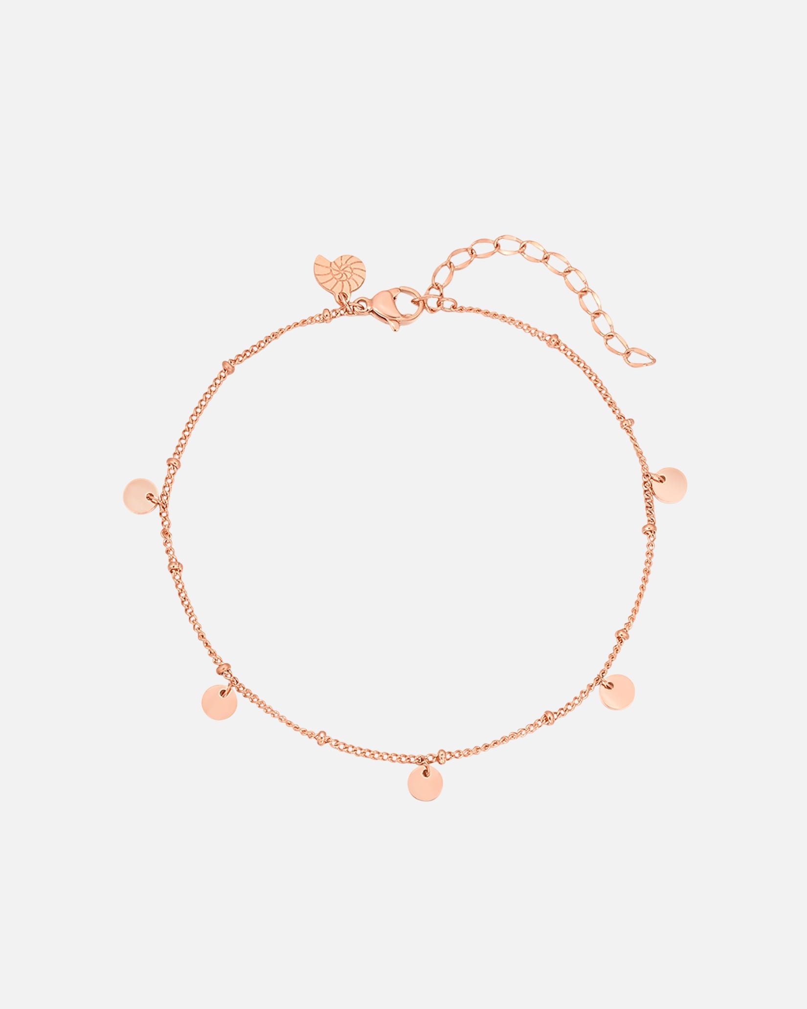 Fußschmuck für Weiblich Hey Happiness Default Brand Line Kugel Fußkettchen mit Plättchen Anhängern, aus Edelstahl Rosegold