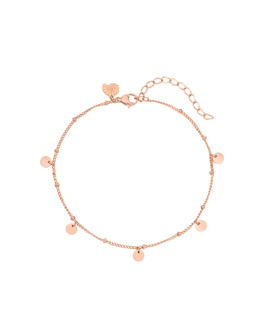 Hey Happiness Kugel Fußkettchen mit Plättchen Anhängern, aus Edelstahl Rosegold Damen