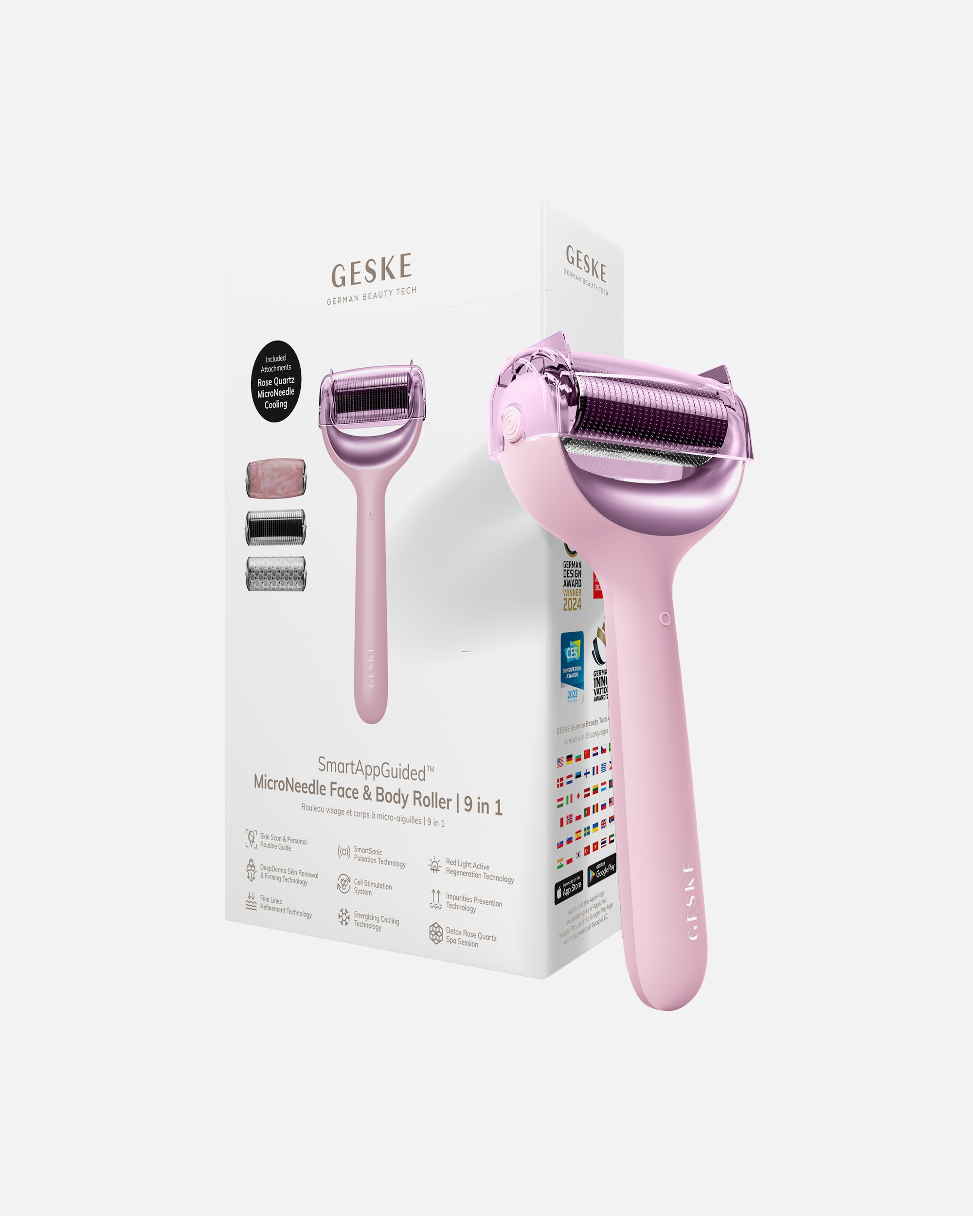 Dermaroller für Unisex GESKE SmartAppGuided™ MicroNeedle Face & Body Roller | 9 in 1 Pink