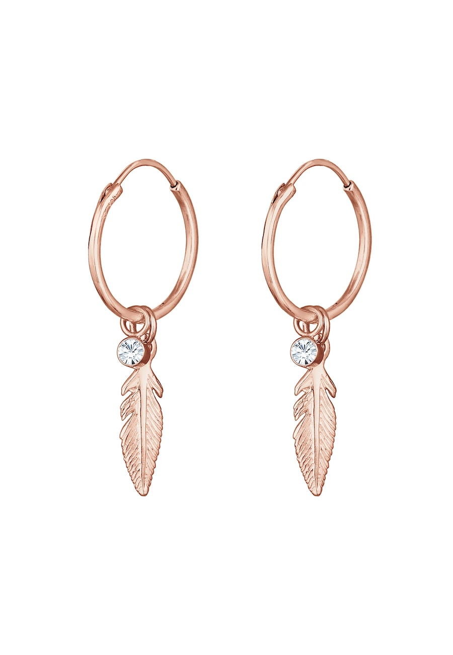 Elli Ohrringe Creole Feder 925 Silber, mit Kristallen von Swarovski rosefarben Damen