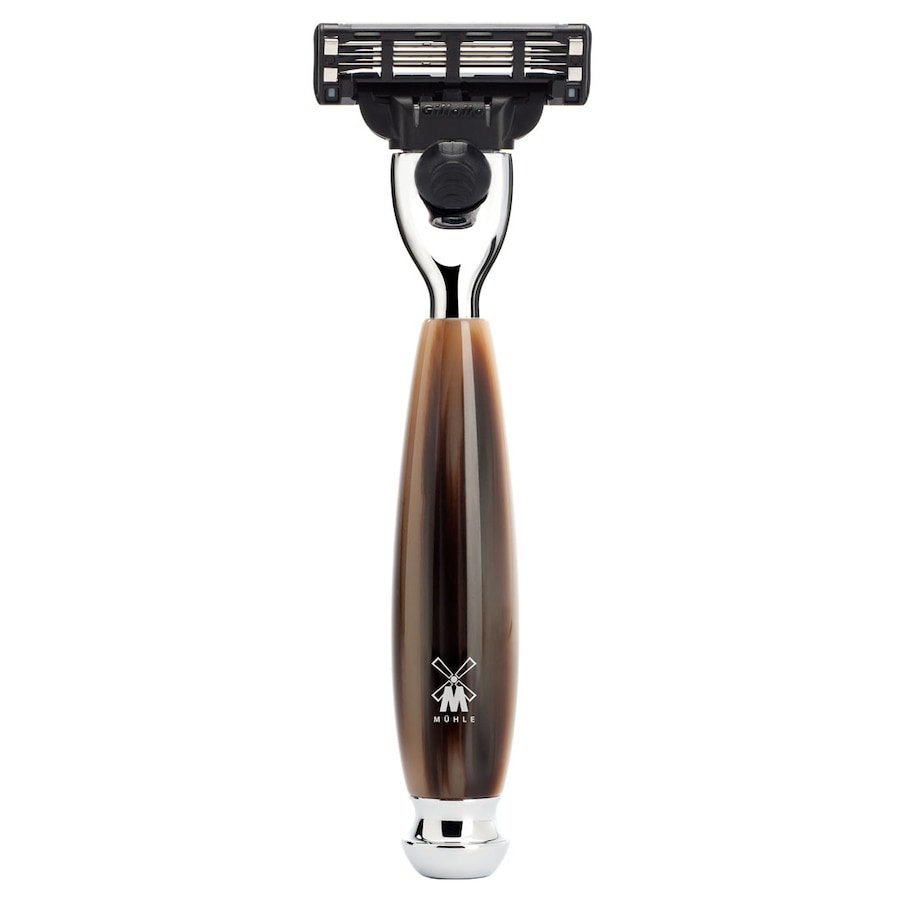 Mühle VIVO 3-Klingen-Rasierer, Gillette Mach3 Griffmaterial Edelharz hornbraun Herren