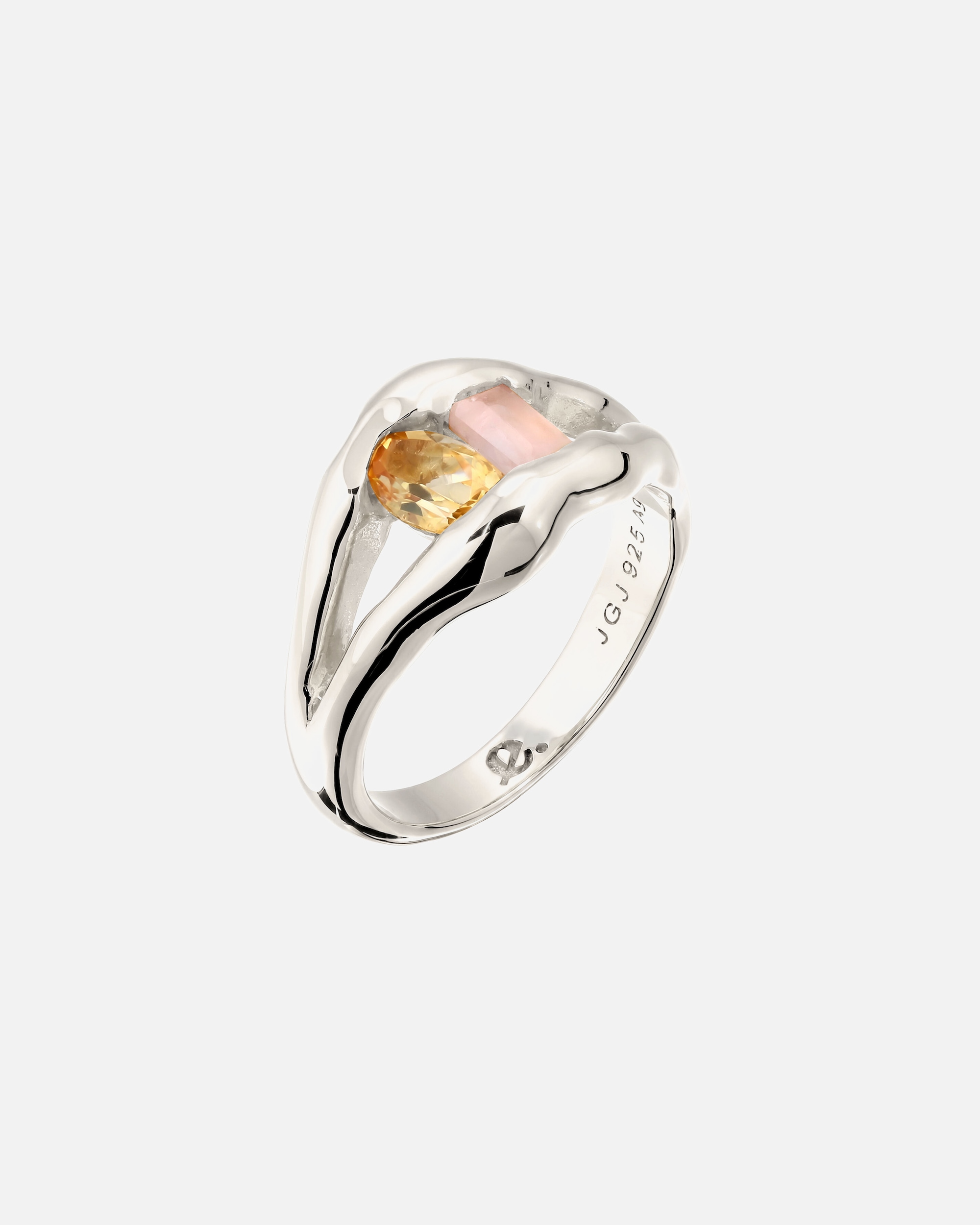 Ring für Weiblich Elli Rechteck Rosequarz Citrin Gelb 925 Sterling Silber 54