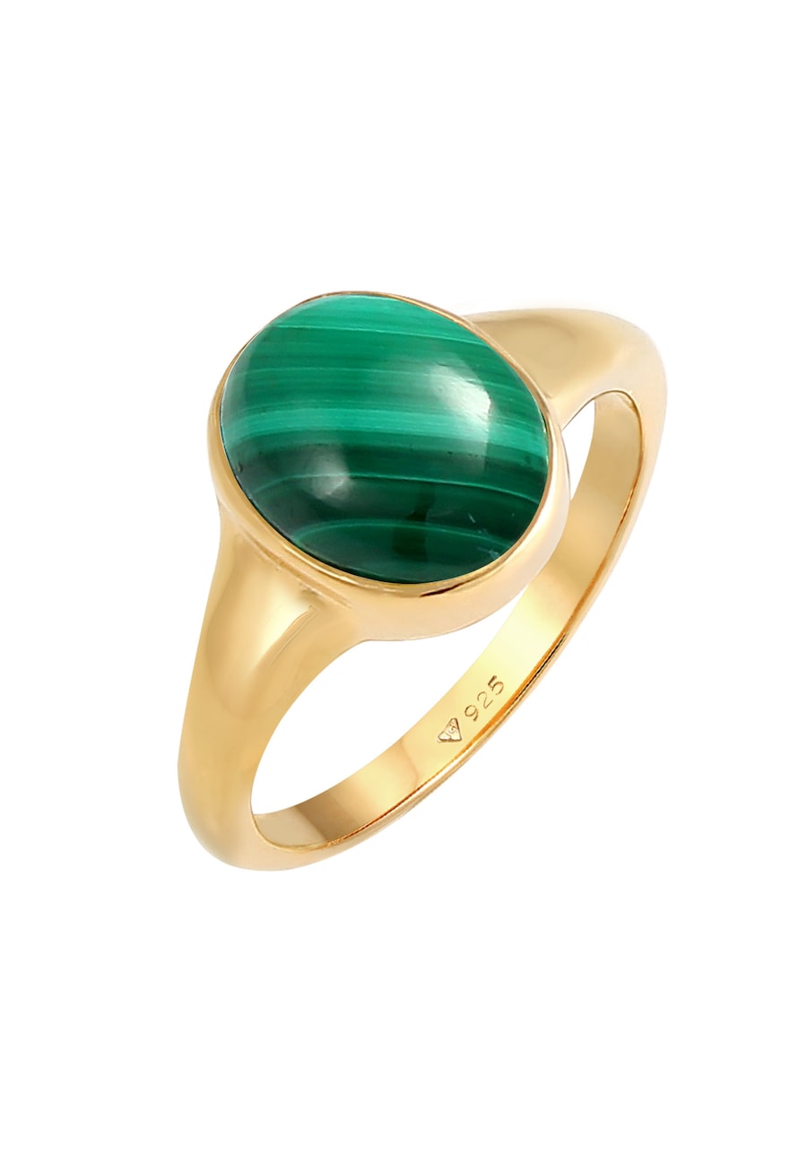 Elli PREMIUM Ring Siegelring Malachit Grün 925 Silber vergoldet 58 Damen