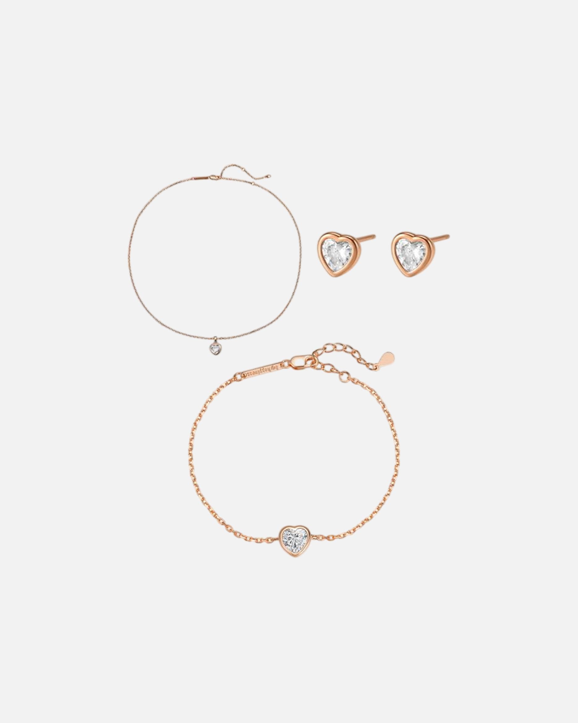 Schmuckset für Weiblich Hey Happiness Default Brand Line Sparkling Heart - Herz Schmuckset 925 Silber Rosegold