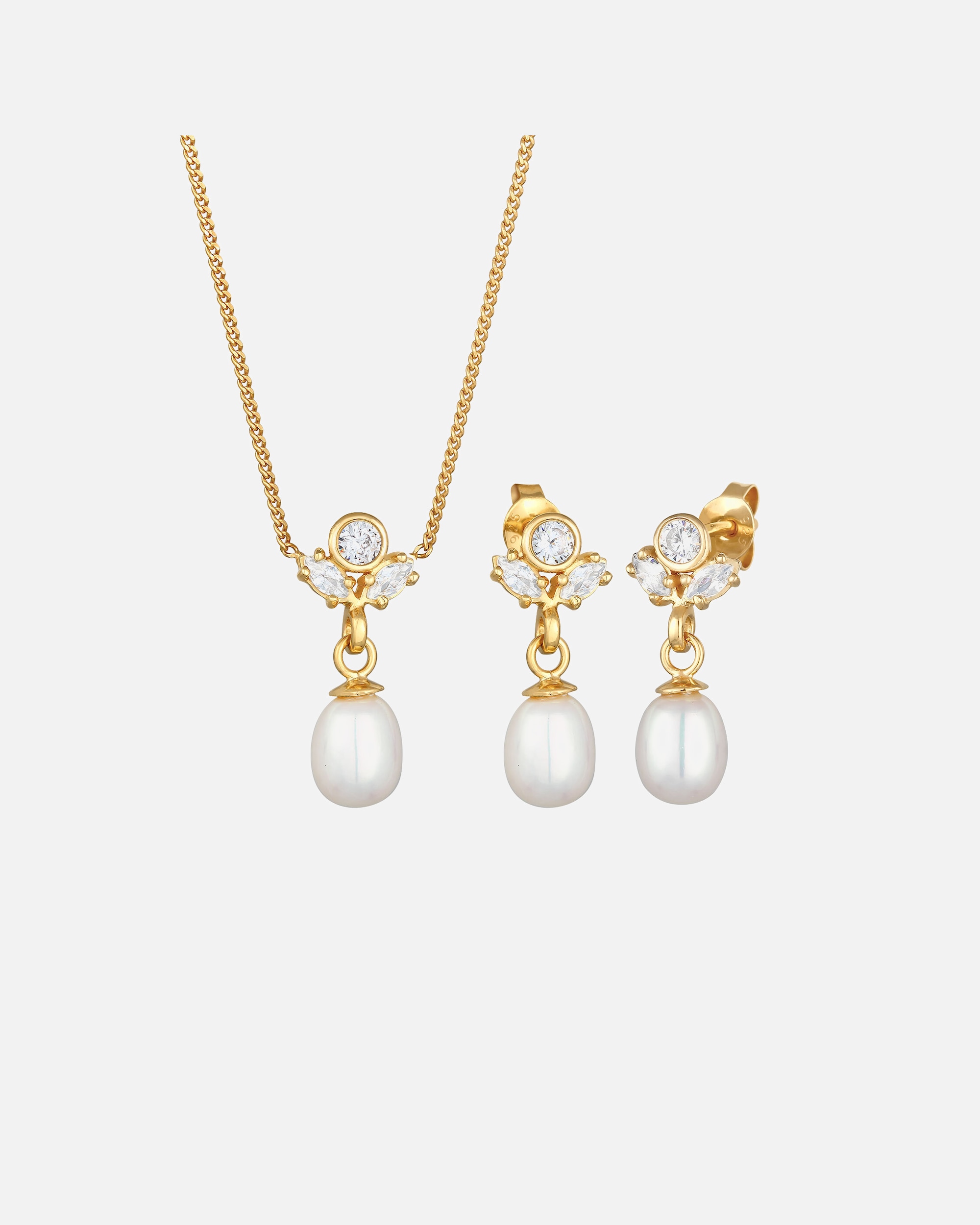 Schmuck für Weiblich Elli PREMIUM Süßwasserperlen Zirkonia Set 925 Silber vergoldet golfarben