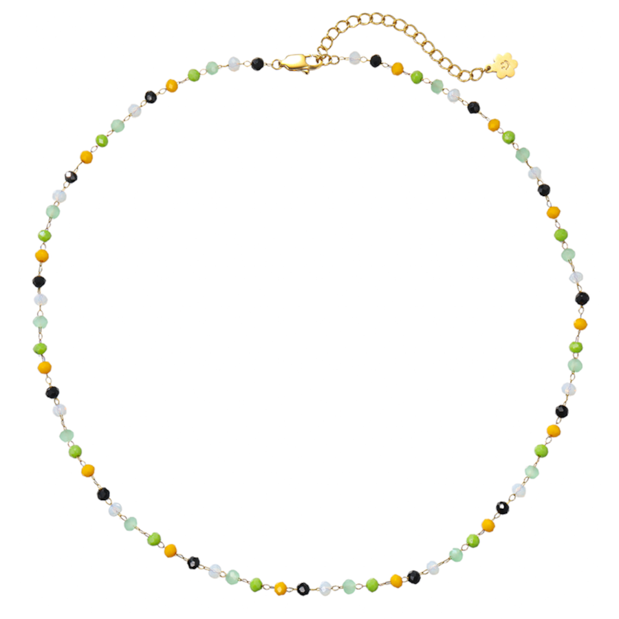Hey Happiness Bunte Perlenkette – Farbintensive Halskette Edelstahl, wasserfest Gold Hellbraun Damen
